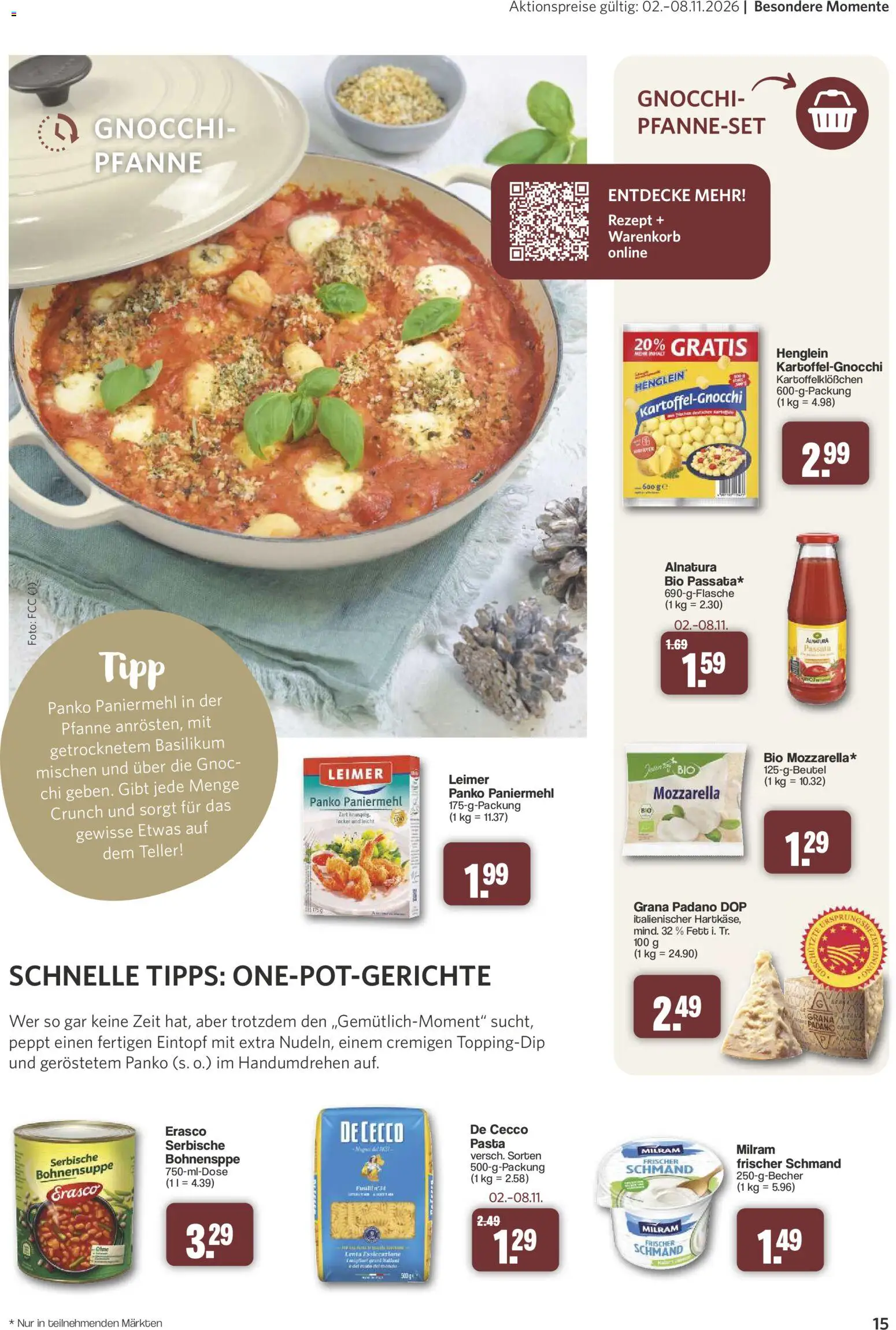 Vorschau von dem Prospekt des Geschäftes Famila Nordwest, gültig ab dem 26.10.2026 - Pasta, Gnocchi, Mozzarella, Grana Padano, Milram, Erasco