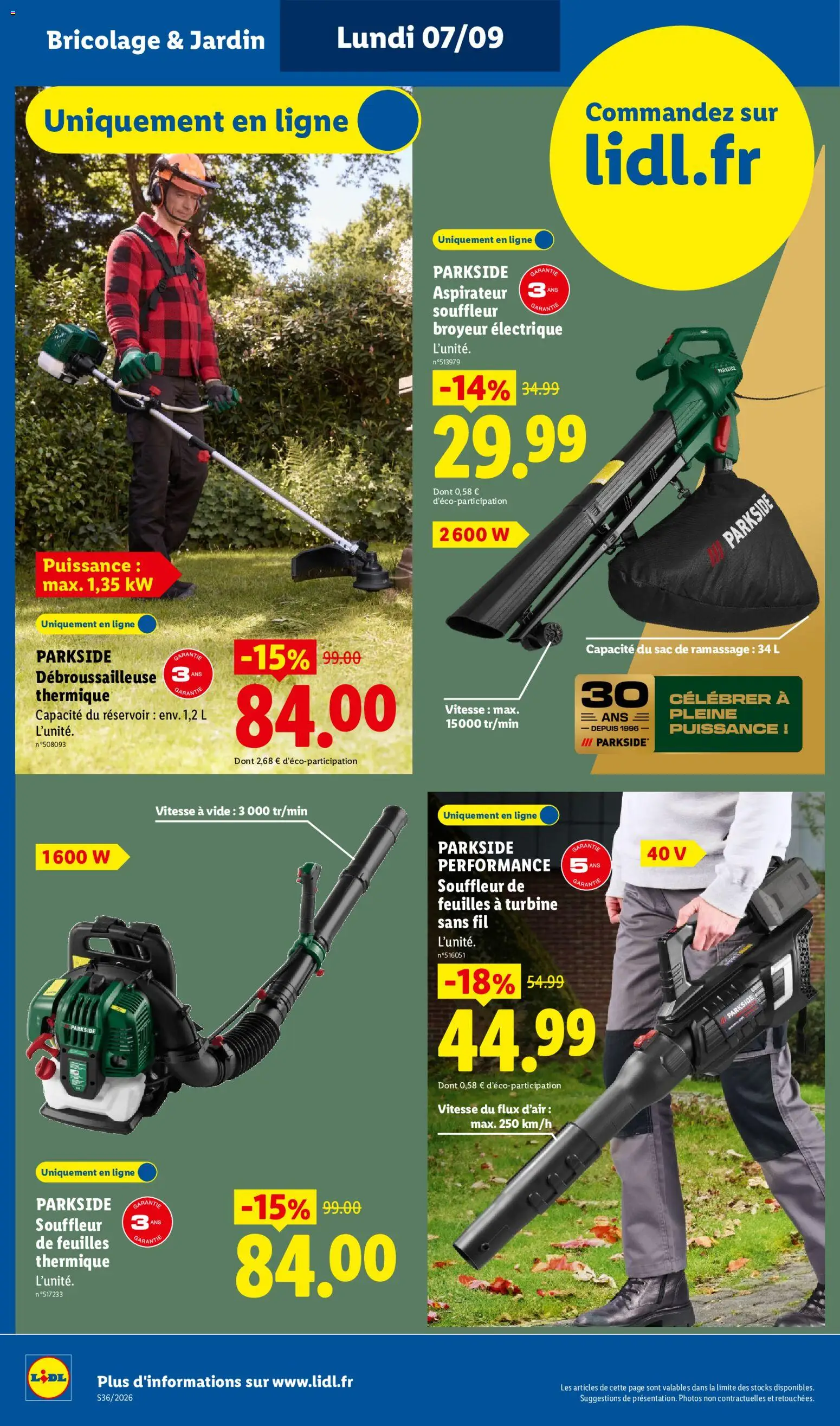 Prévisualisation de LIDL catalogue les bonnes affaires Exclu Web du magasin LIDL formulaire valide 07/09/2026 - Bricolage, Sac, Debroussailleuse thermique, Souffleur, Broyeur, Aspirateur souffleur broyeur, Aspirateur souffleur, Parkside debroussailleuse thermique