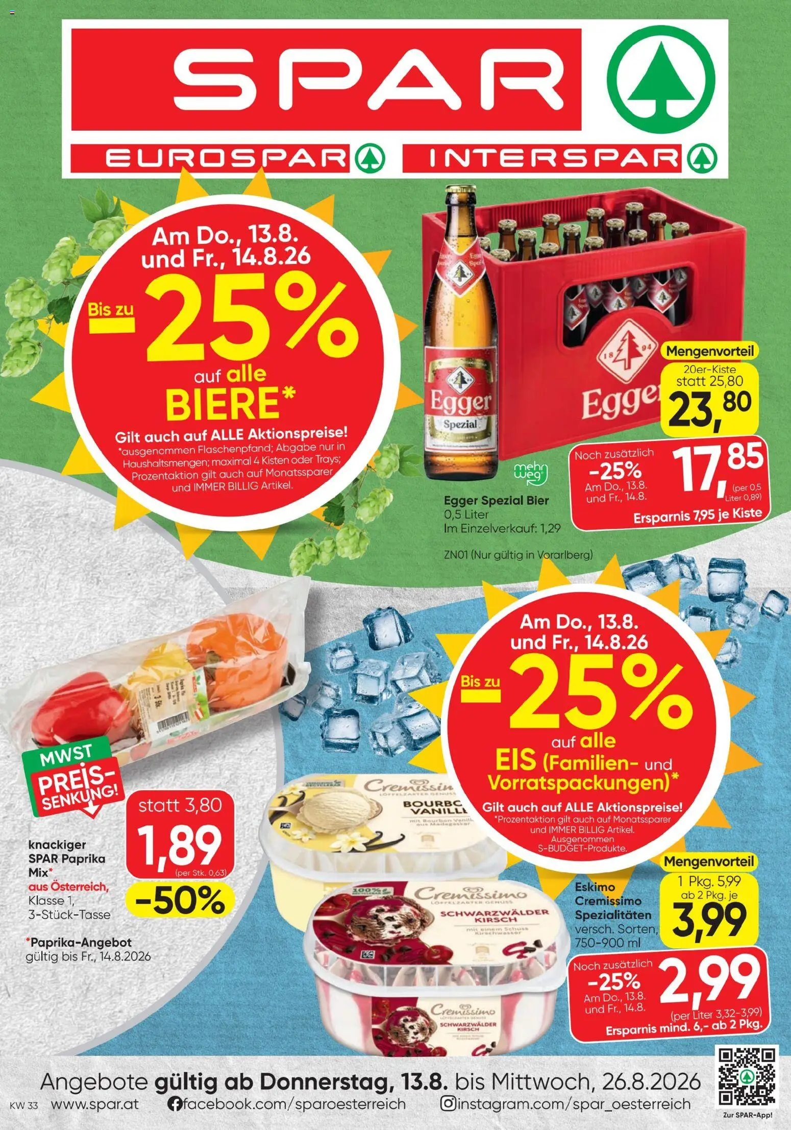 Vorschau der Angebote: Spar Spar - Flugblatt gültig ab 13.08.2026 - Eis, Bier