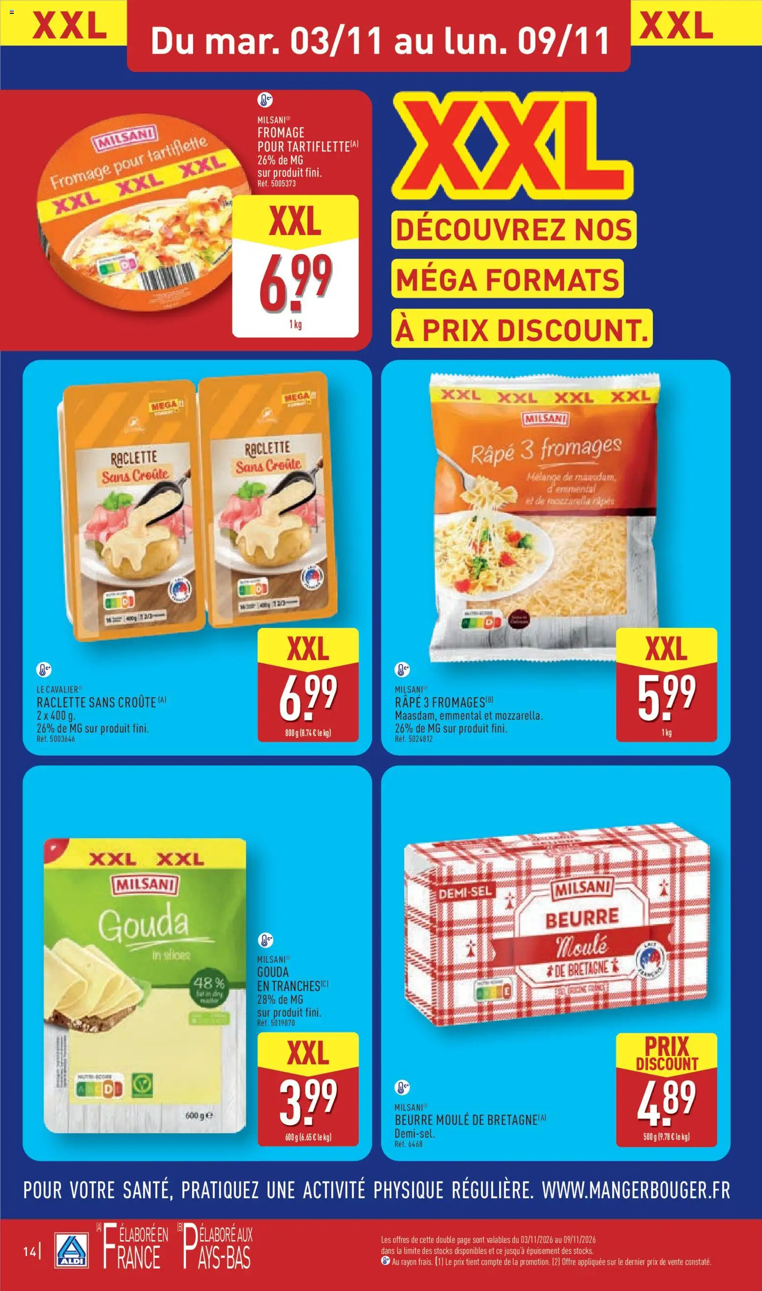 Prévisualisation de Aldi catalogue du magasin Aldi formulaire valide 03/11/2026 - Tartiflette, Raclette, Fromage, Beurre, Emmental, Gouda, Fromage pour tartiflette, Râpe