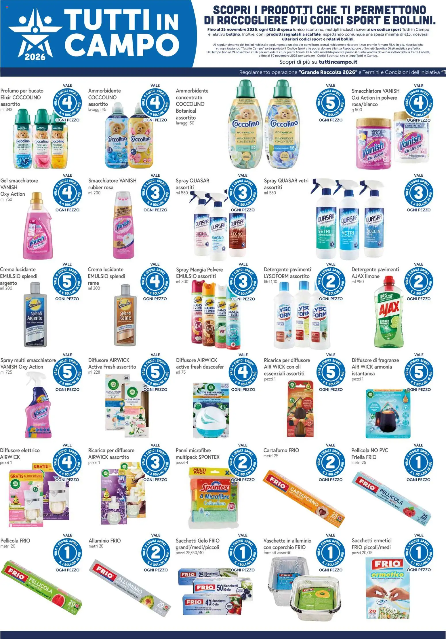 Anteprima dell'opuscolo Famila volantino Grande Raccolta Fila dal negozio Famila valido da 31/08/2026 - Crema, Bagno, Rame, Ammorbidente, Detergente, Panni, Vaschette, Diffusione