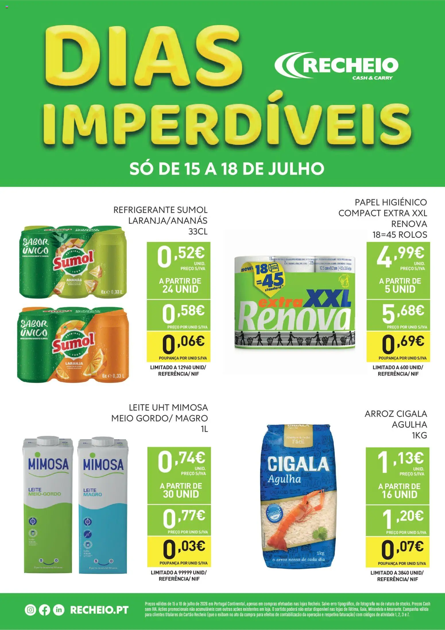 Pré-visualização do folheto da loja Recheio válida a partir de 15/07/2026 - Arroz, Leite, Refrigerante, Papel higiénico, Ananás, Leite UHT
