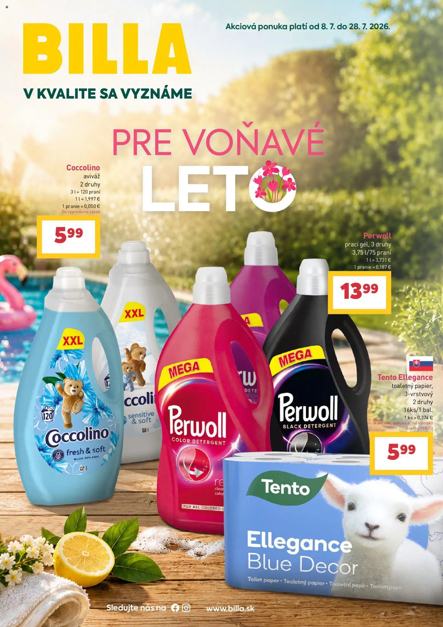 Náhľad Billa letáku platného od 08.07.2026 - Toaletný papier, Perwoll, Coccolino, Aviváž