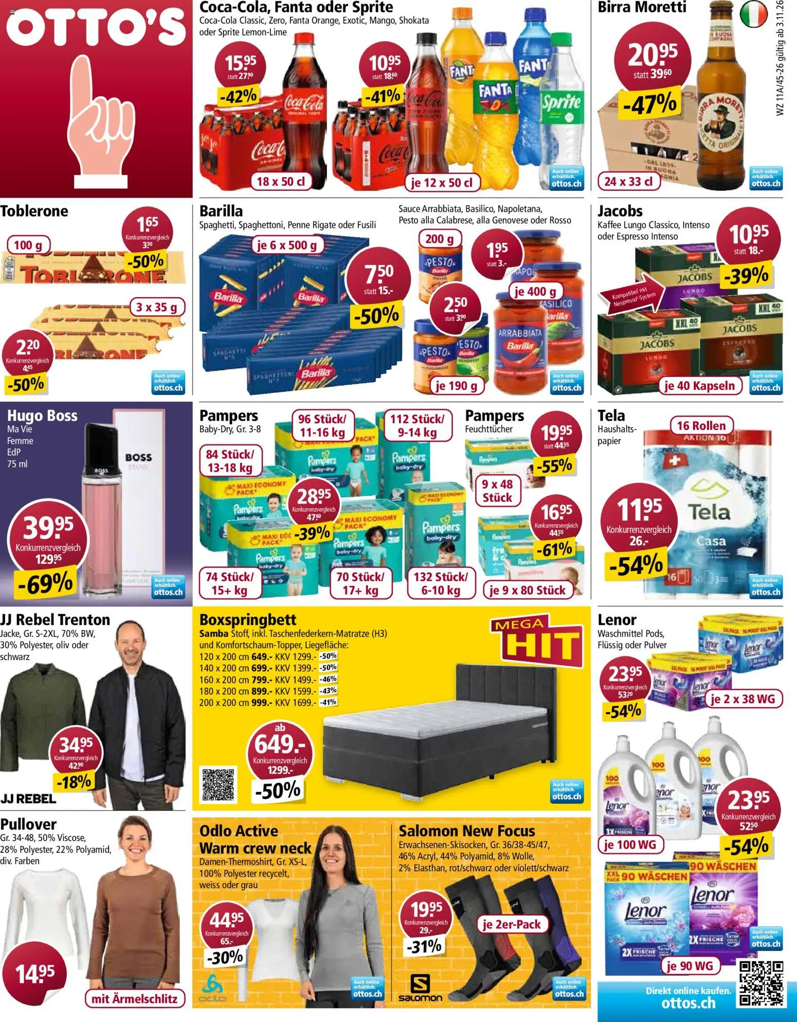 Vorschau des Merkblatts Otto's aktionen vom Shop Otto's gültig von 03.11.2026 bis 09.11.2026 - Coca Cola, Boxspringbett, Pullover, Pampers, Fanta, Sprite, Waschmittel, Pulver