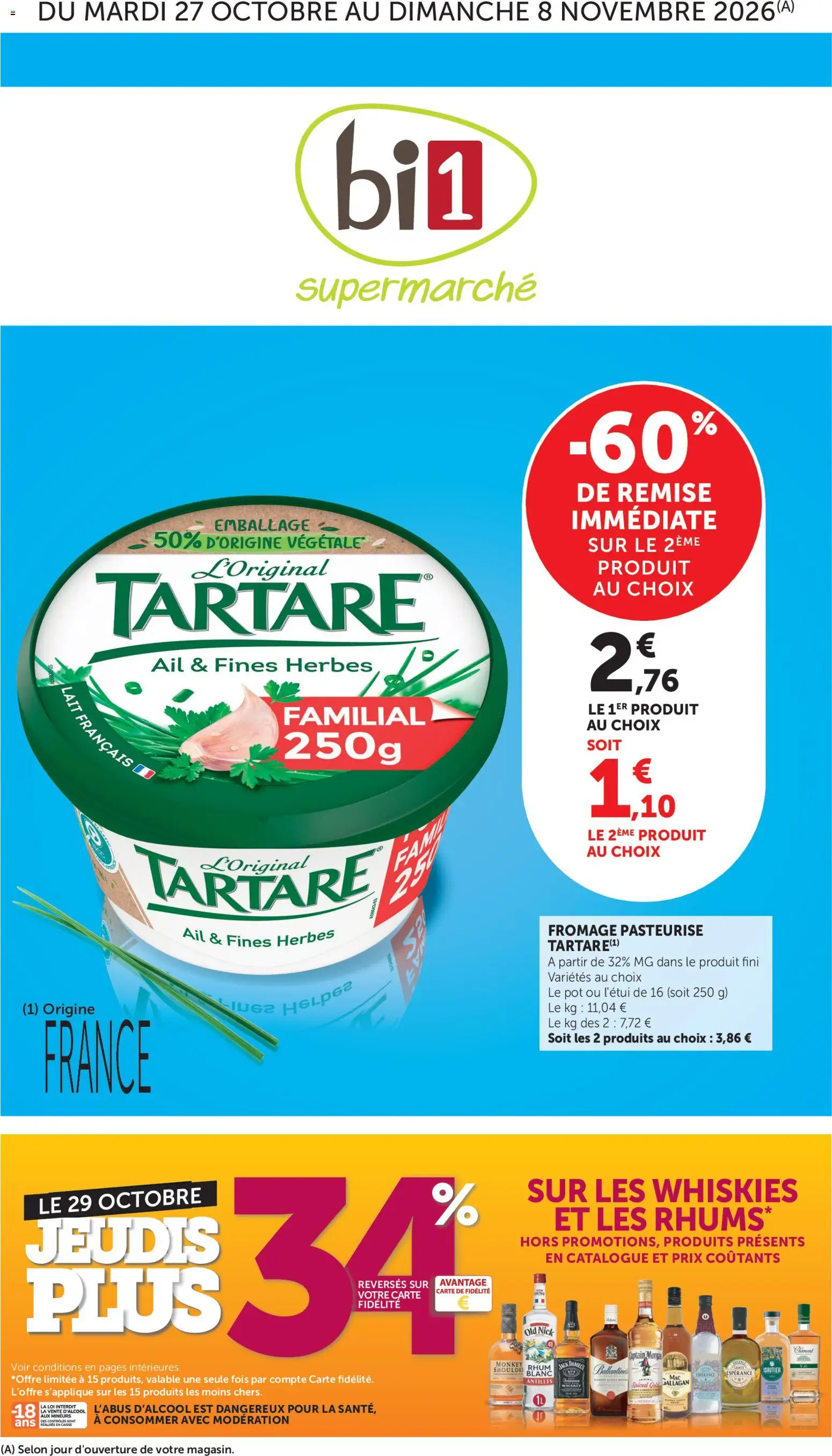 Prévisualisation de bi1 Catalogue du magasin bi1 formulaire valide 27/10/2026 - Fromage, Rhum, Lait, Ail, Captain Morgan, Jack Daniel's