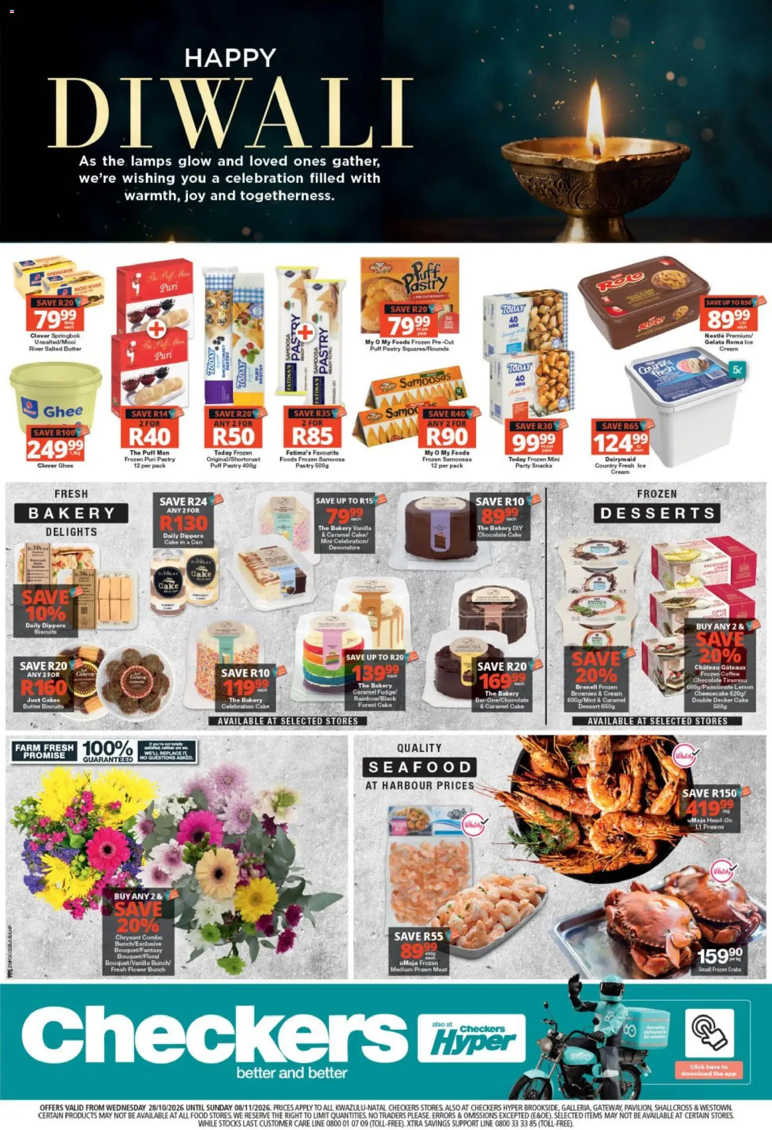 Preview of Checkers flyer valid from 28/10/2026 - Coffee, Chocolate, Coke, Seafood, Cream, Lemon, Caramel, Samoosas