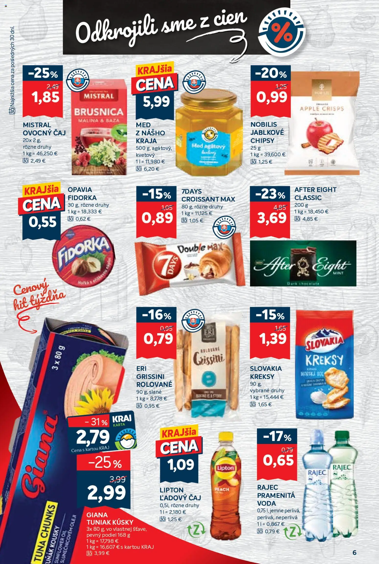 Náhľad Kraj letáku platného od 29.10.2026 - Rajec, Voda, Croissant, Čaj, Soľ, Chipsy, Ľadový čaj, Ovocný čaj