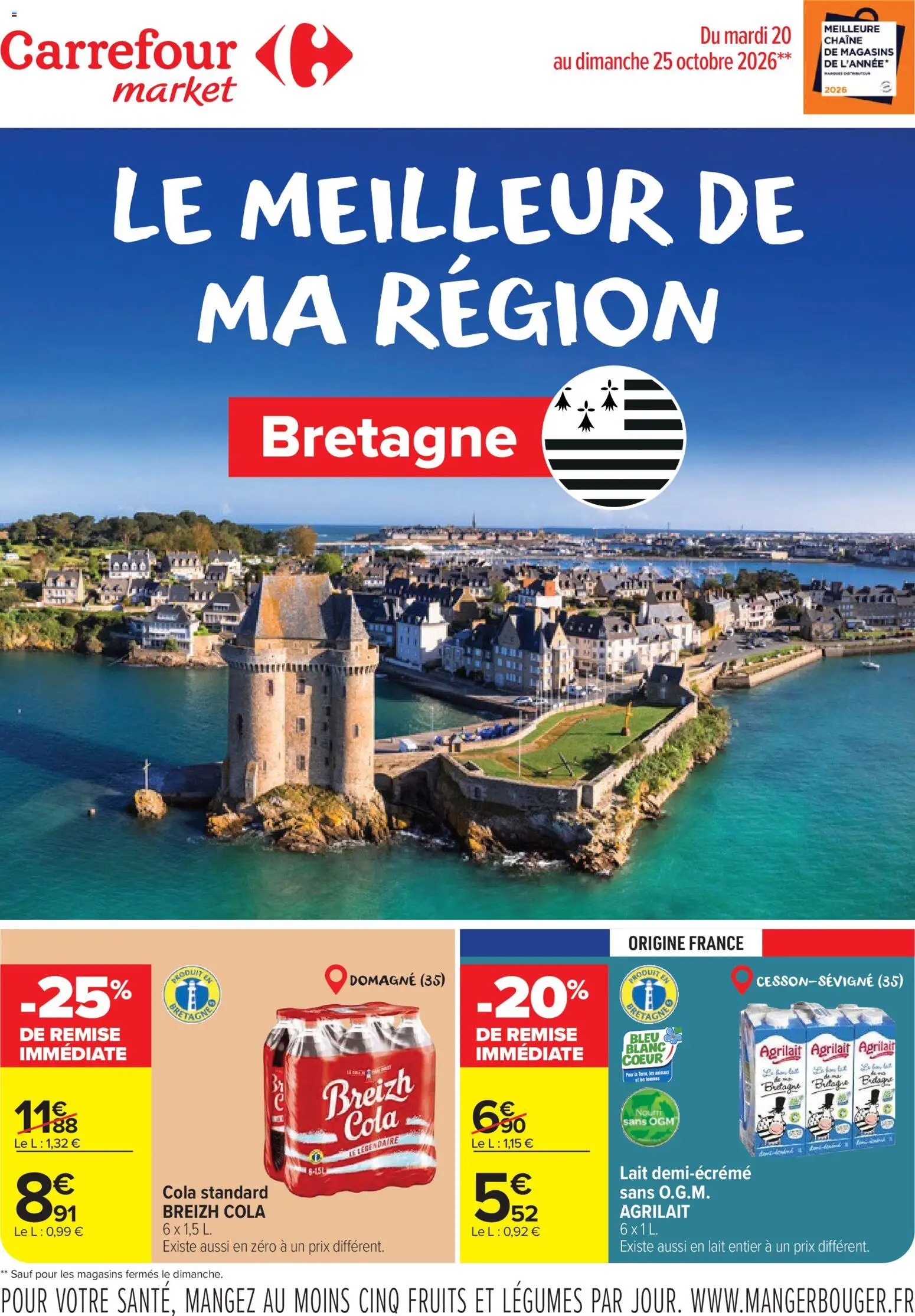 Prévisualisation de Carrefour Market Le meilleur de ma région bretagne du magasin Carrefour Market formulaire valide 20/10/2026 - Fruits, Lait, Lait entier