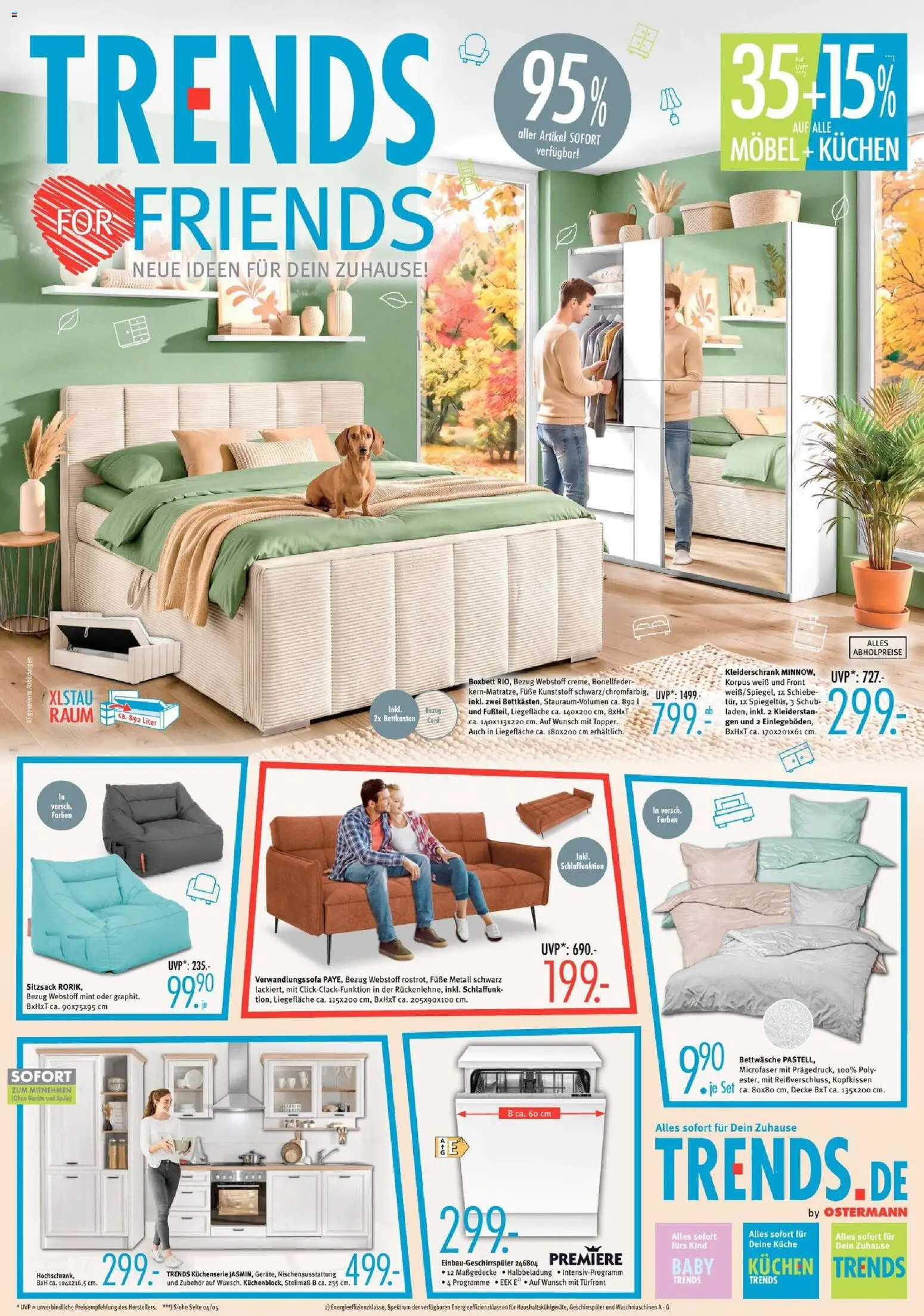 Vorschau von dem Prospekt des Geschäftes Trends, gültig ab dem 19.09.2026 - Kleiderschrank, Kuchen, Küche, Bettwäsche, Geschirrspüler, Sitzsack, Decke, Kopfkissen
