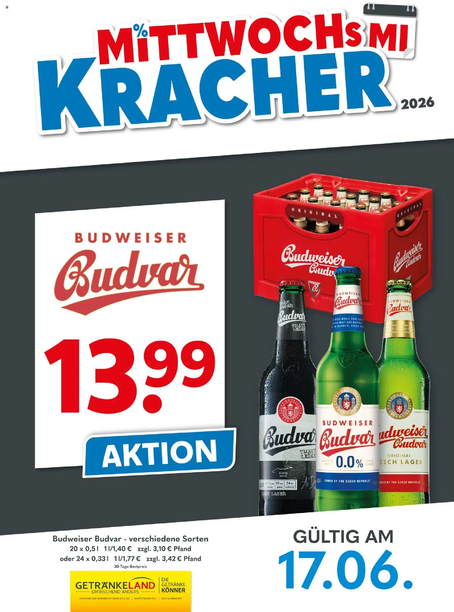 Vorschau von dem Prospekt des Geschäftes Getränkeland, gültig ab dem 17.06.2026 - Budweiser