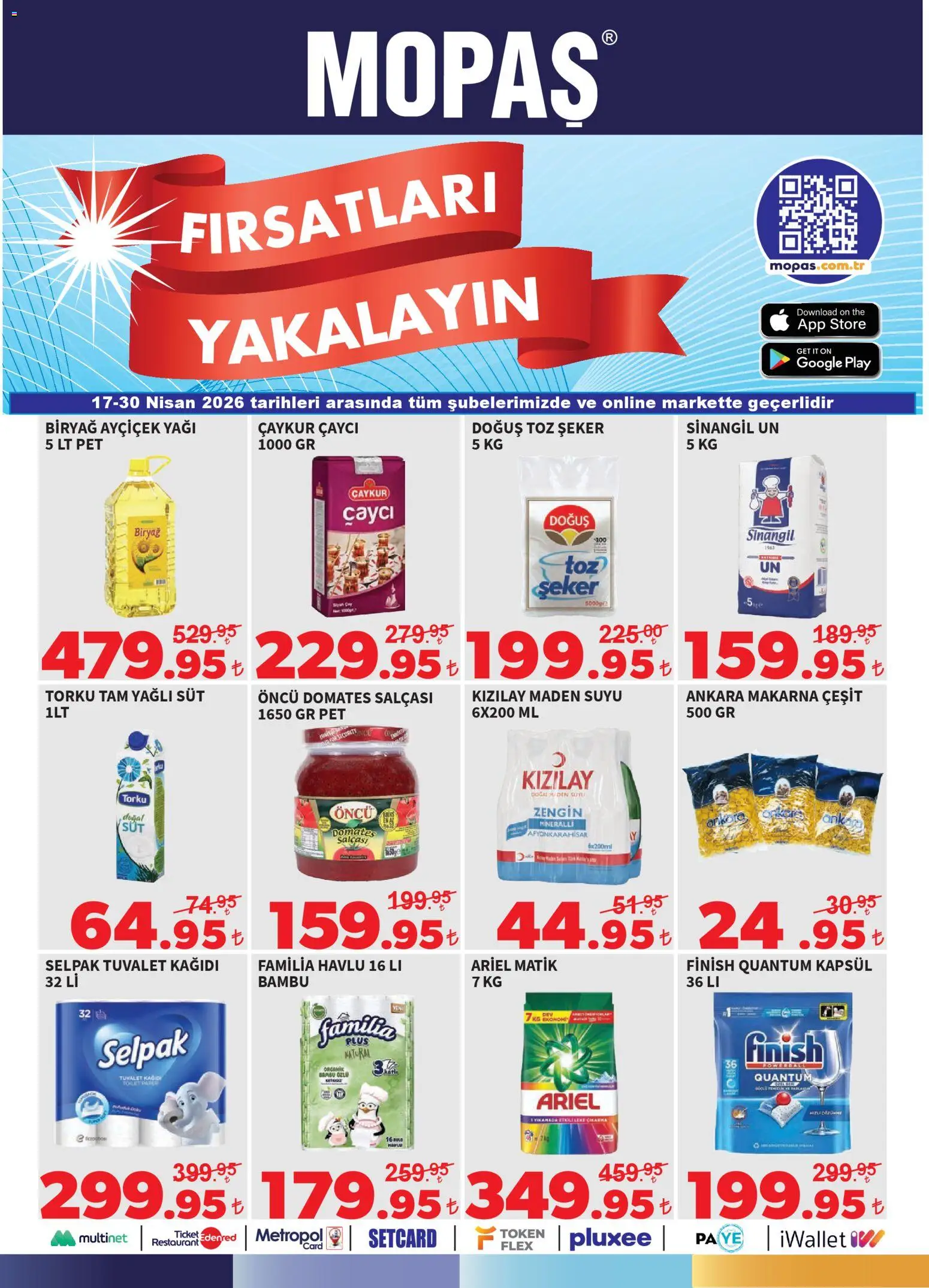 Mopaş Mopaş Katalog 17.04.2026 - Broşürünün önizlemesi - Makarna, Şeker, Süt, Tuvalet, Tuvalet kağıdı, Maden suyu, Toz şeker, Tam yağlı süt