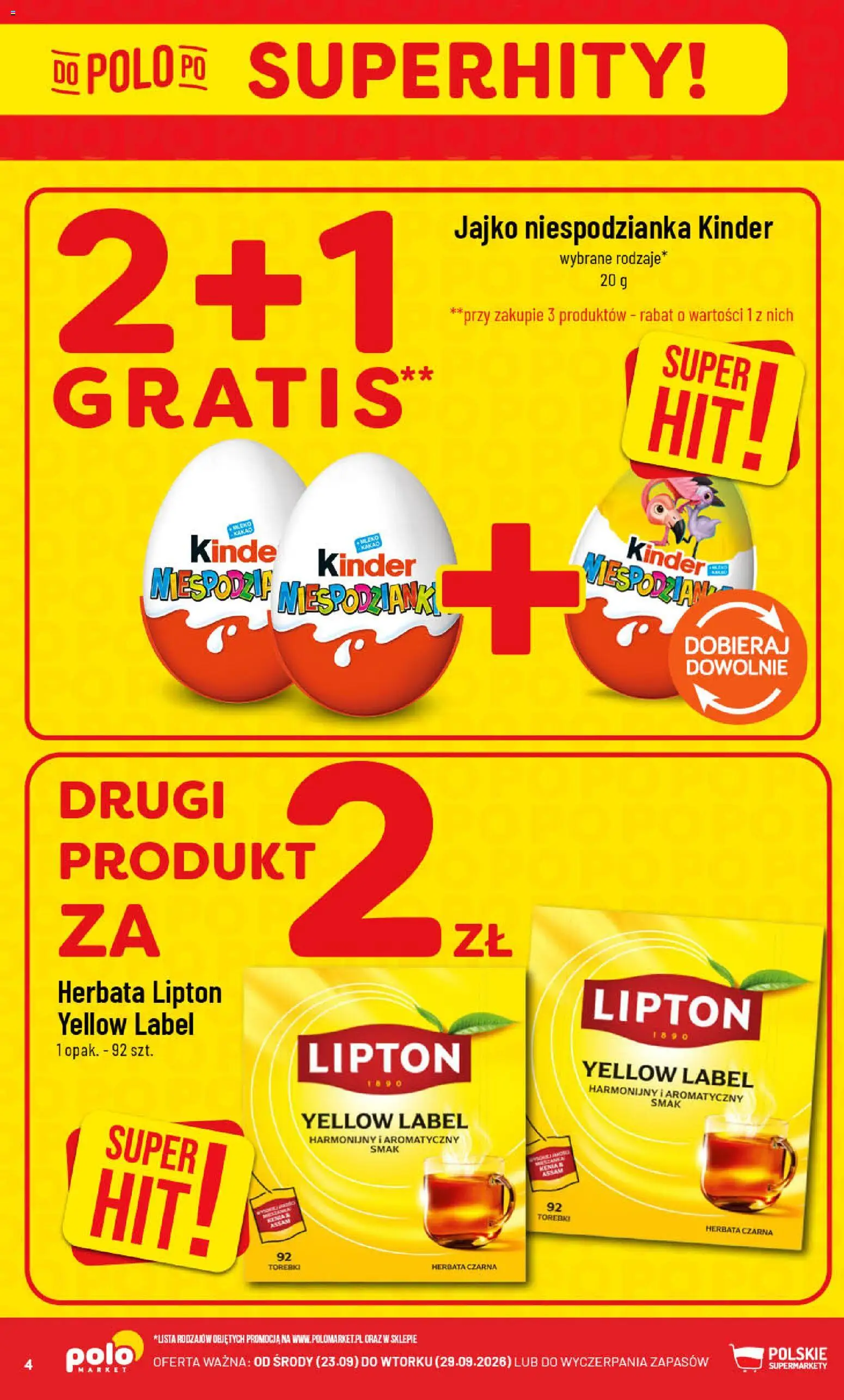 Pogląd gazetki "POLOmarket gazetka" ze sklepu POLOmarket ważnej od 23.09.2026 - Herbata, Torebki, Herbata lipton, Jajko niespodzianka, Herbata czarna