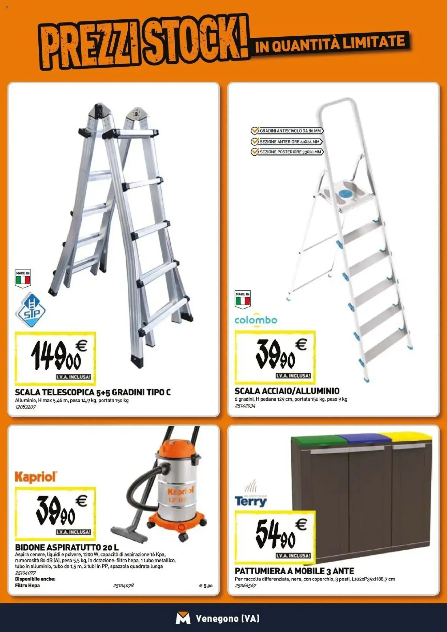 Anteprima dell'opuscolo TECNOMAT catalogo Venegono Inferiore dal negozio TECNOMAT valido da 29/10/2026 - Mobile, Scala, Tubi, Spazzola, Tubo, Pattumiera, Filtro HEPA