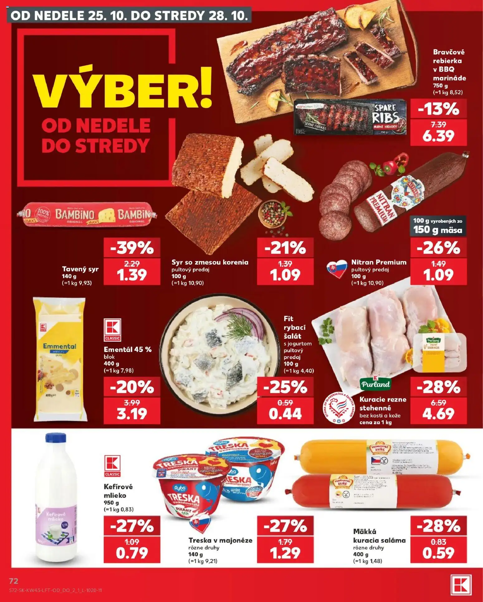 Náhľad Kaufland letáku platného od 22.10.2026 - Ryba, Šalát, Mlieko, Treska, Kuracie rezne, Saláma, Kefírové mlieko, Tavený syr