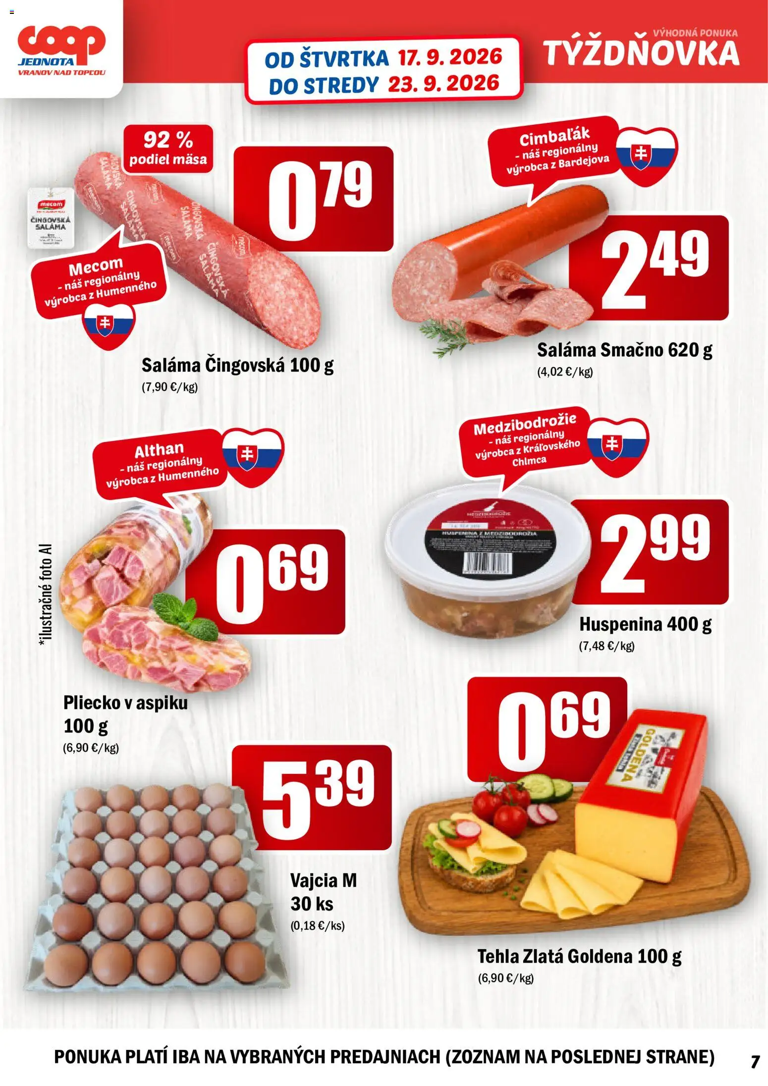 Náhľad COOP Jednota letáku platného od 17.09.2026 - Vajcia, Saláma, Vajcia M