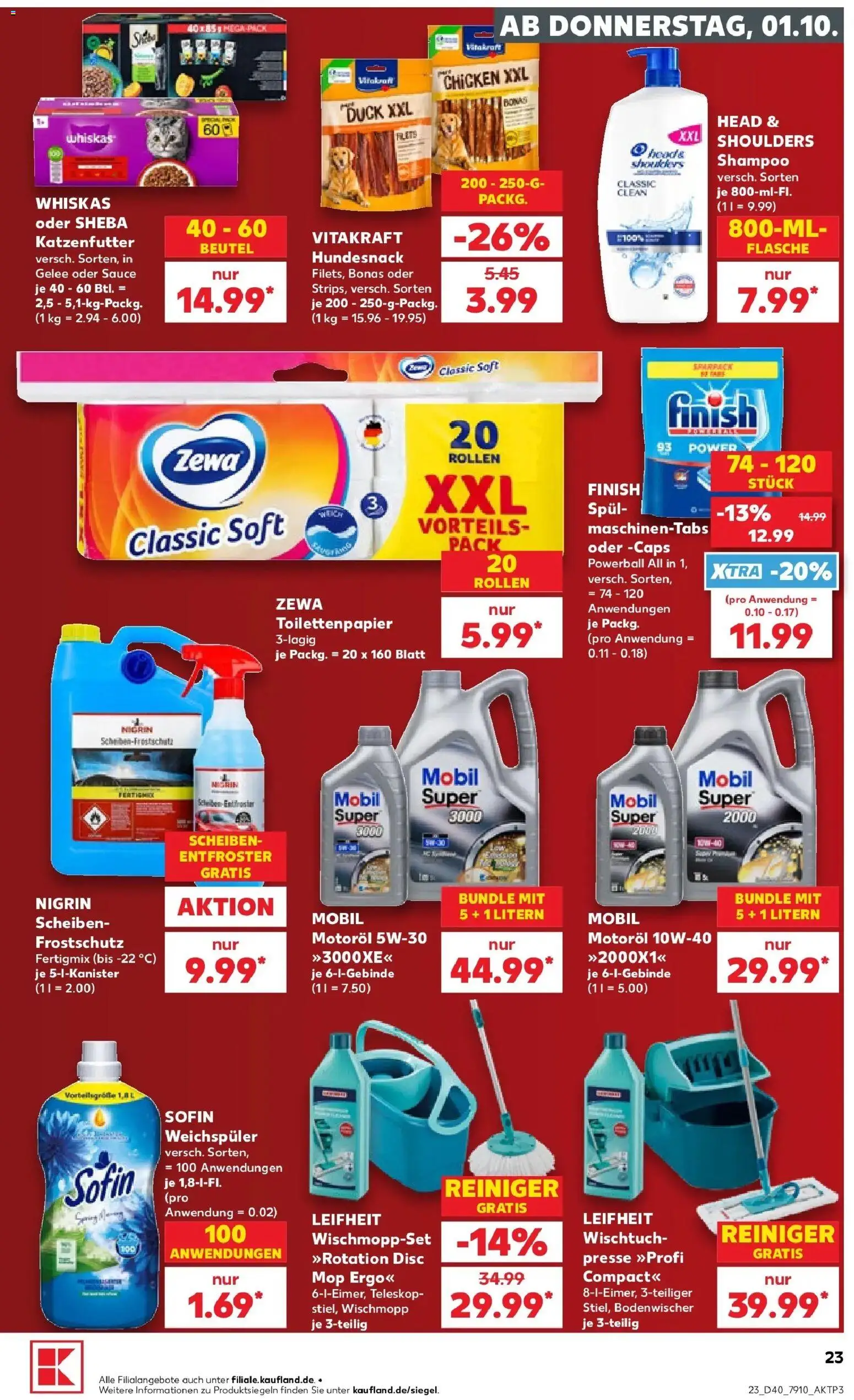 Vorschau von dem Prospekt des Geschäftes Kaufland, gültig ab dem 01.10.2026 - Toilettenpapier, Katzenfutter, Shampoo, Weichspüler, Presse, Finish, Zewa, Sheba