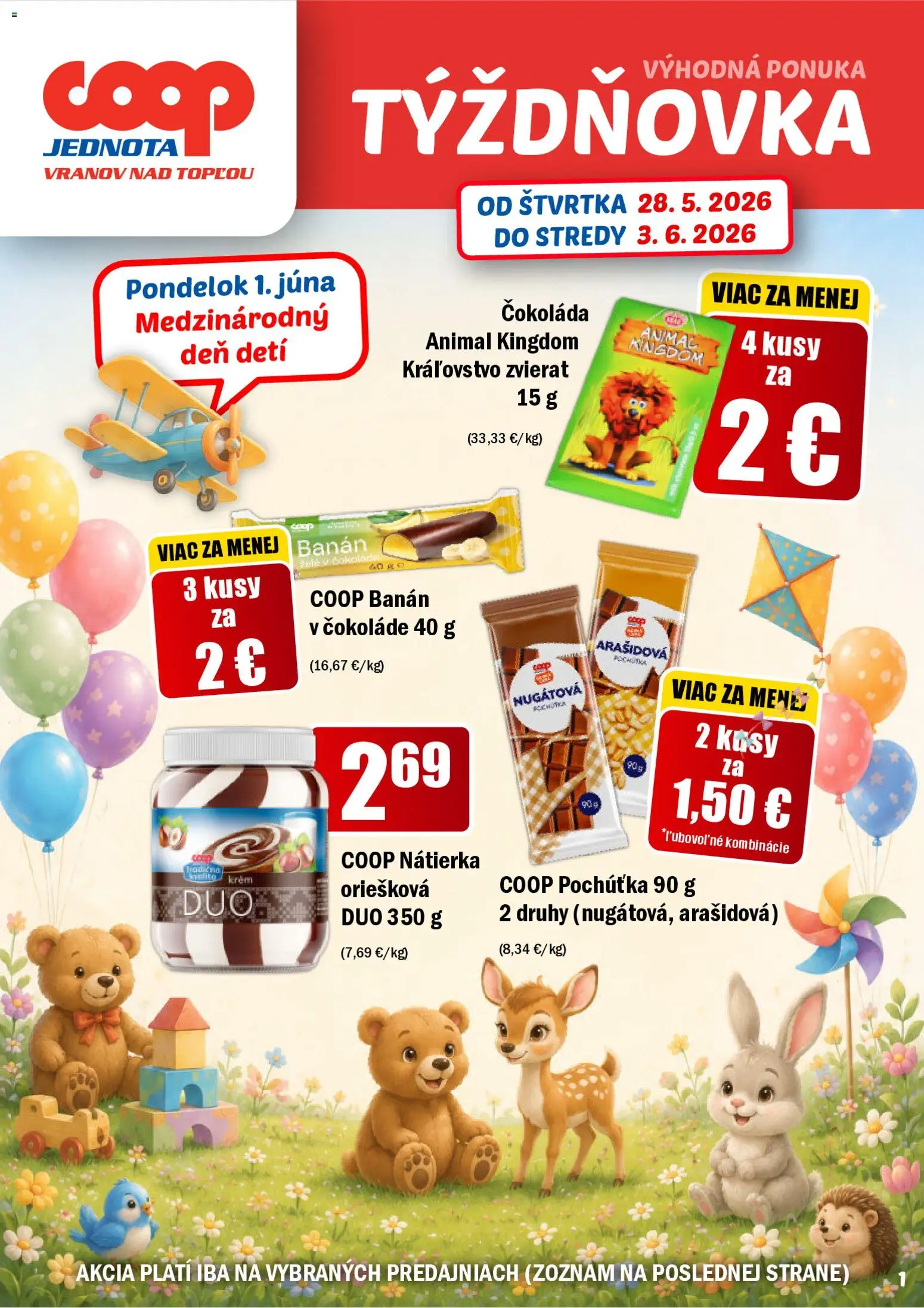 Náhľad COOP Jednota letáku platného od 28.05.2026 - Čokoláda, Nátierka, Krém
