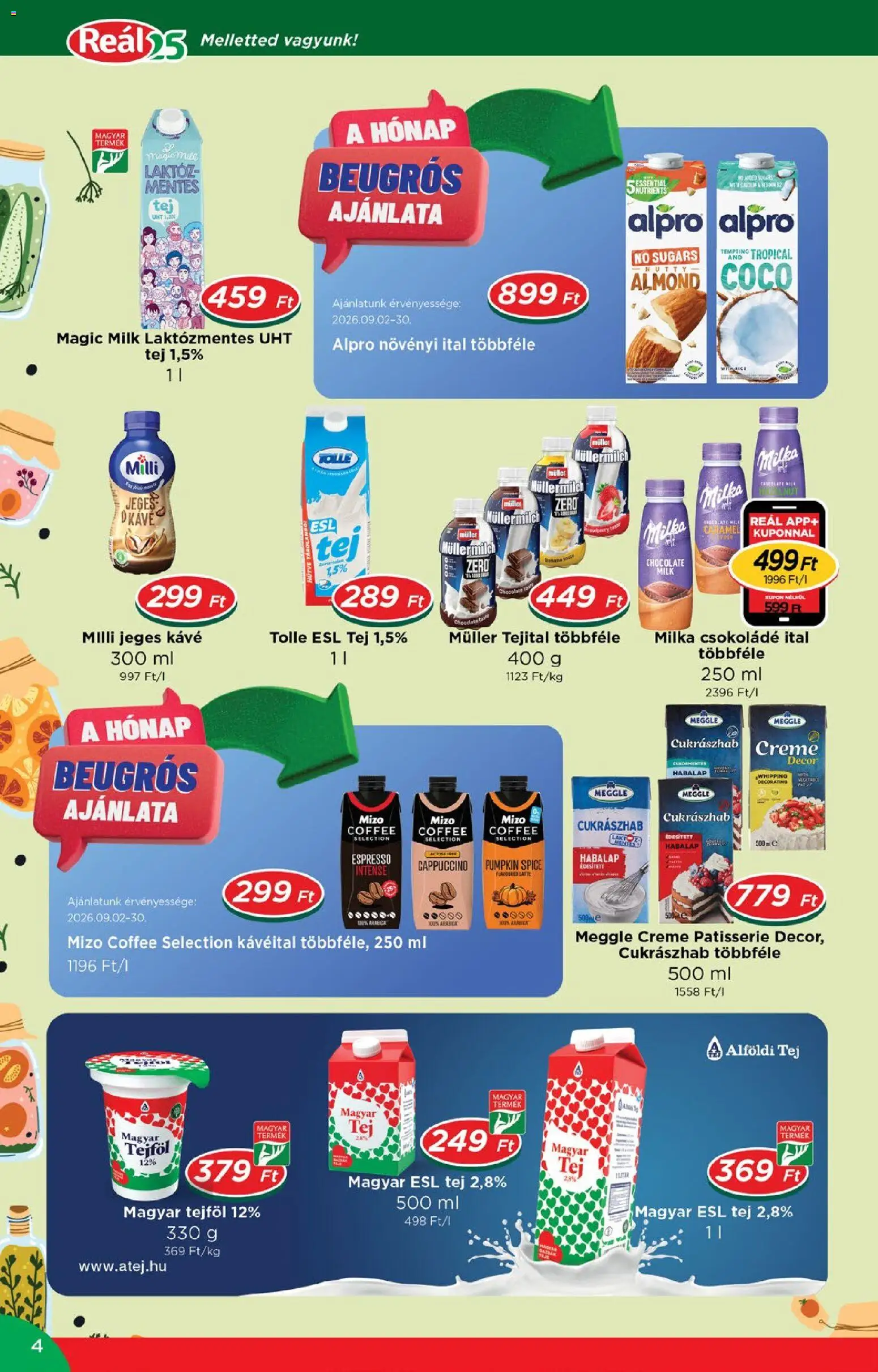 Reál - Reál akciós újság megtekintése, amely érvényes 2026.09.02.-től - Tej, Csokoládé, Milka, Tejföl, Alpro, Mizo, Milli, Cukrászhab