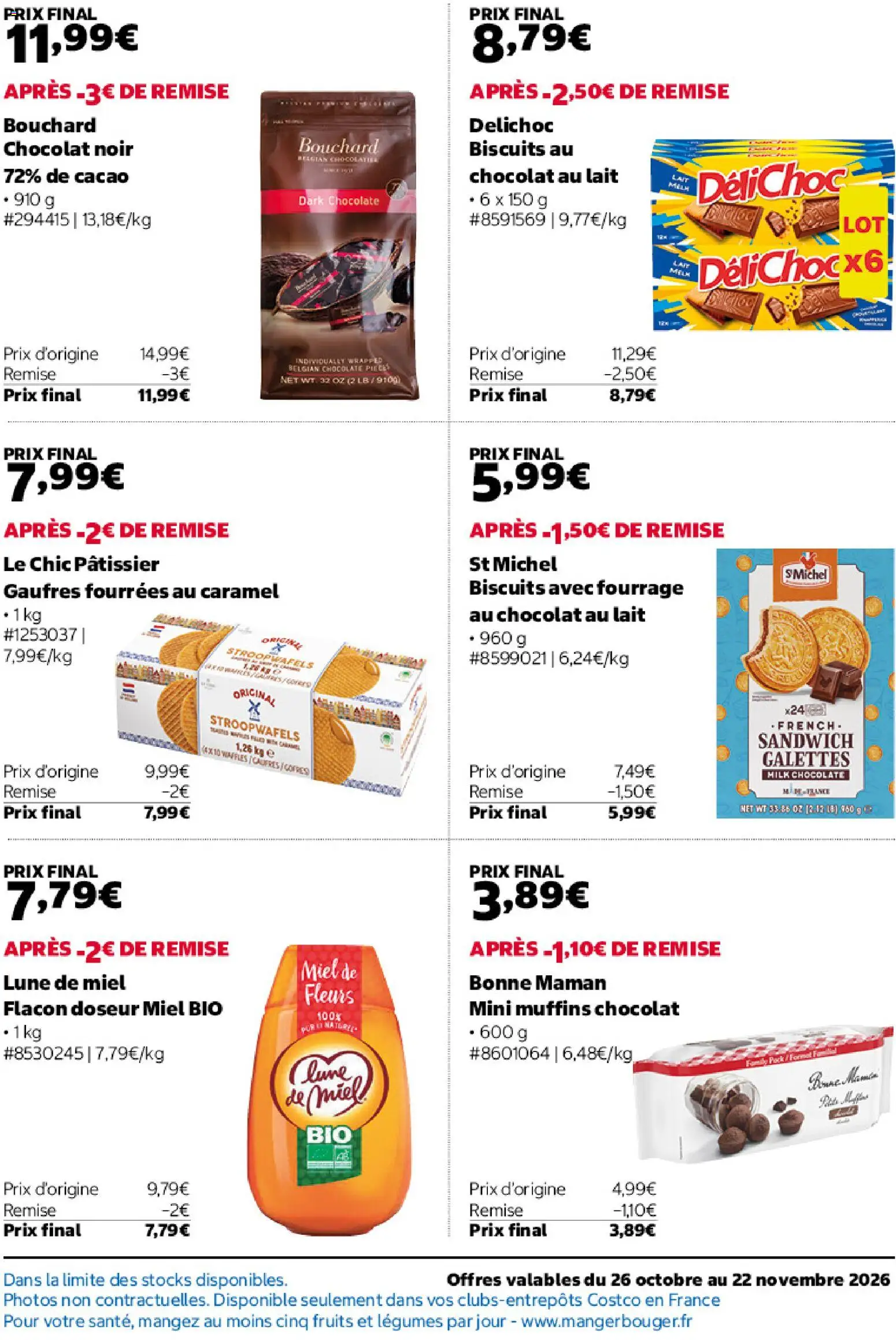 Prévisualisation de Costco catalogue du magasin Costco formulaire valide 26/10/2026 - Fleurs, Sandwich, Chocolat, Gaufres, Miel, Lait, Bonne Maman, Chocolat au lait