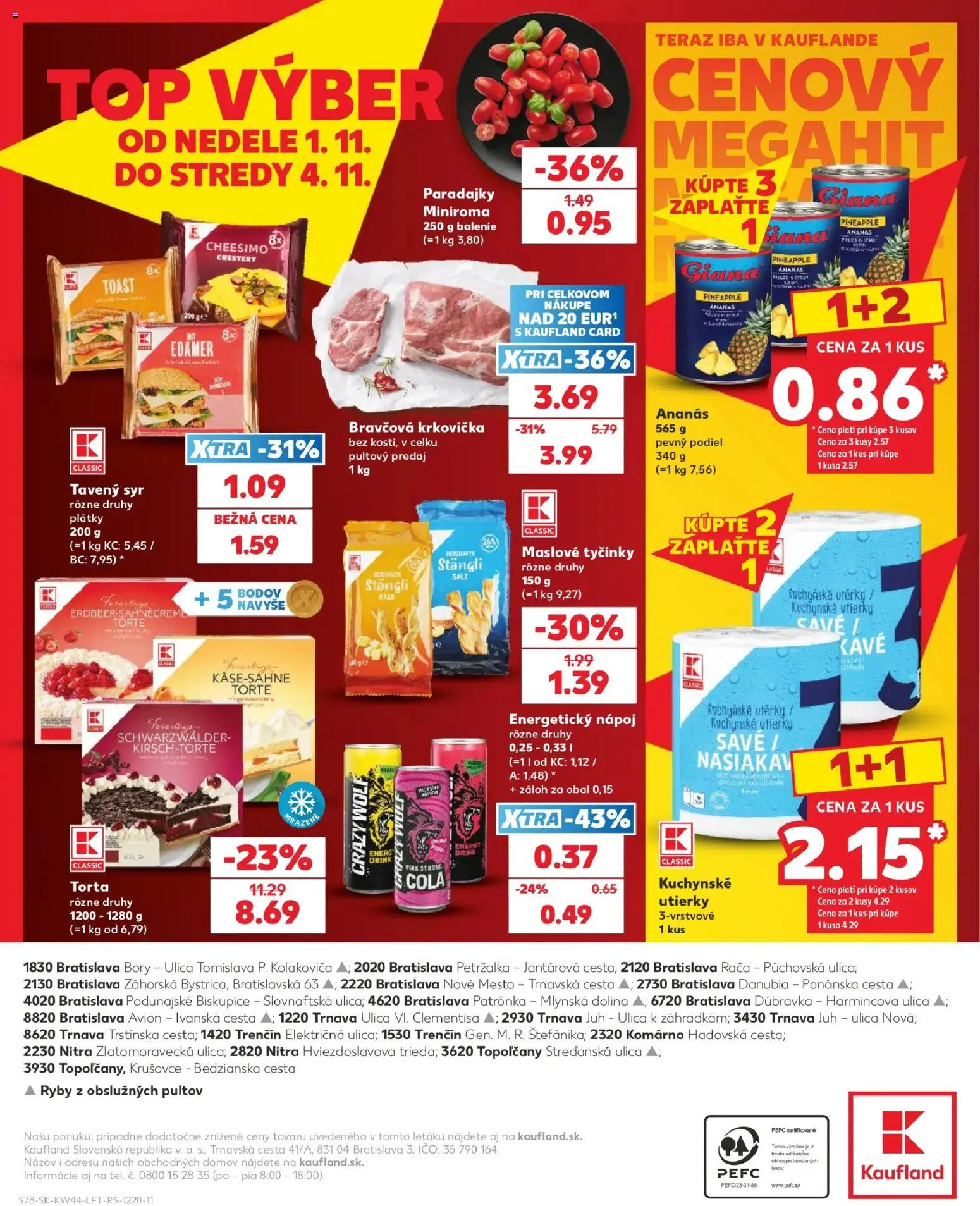 Náhľad Kaufland letáku platného od 29.10.2026 - Syr, Ryby, Paradajky, Bravčová krkovička, Cola, Energetický nápoj, Utierky, Tavený syr