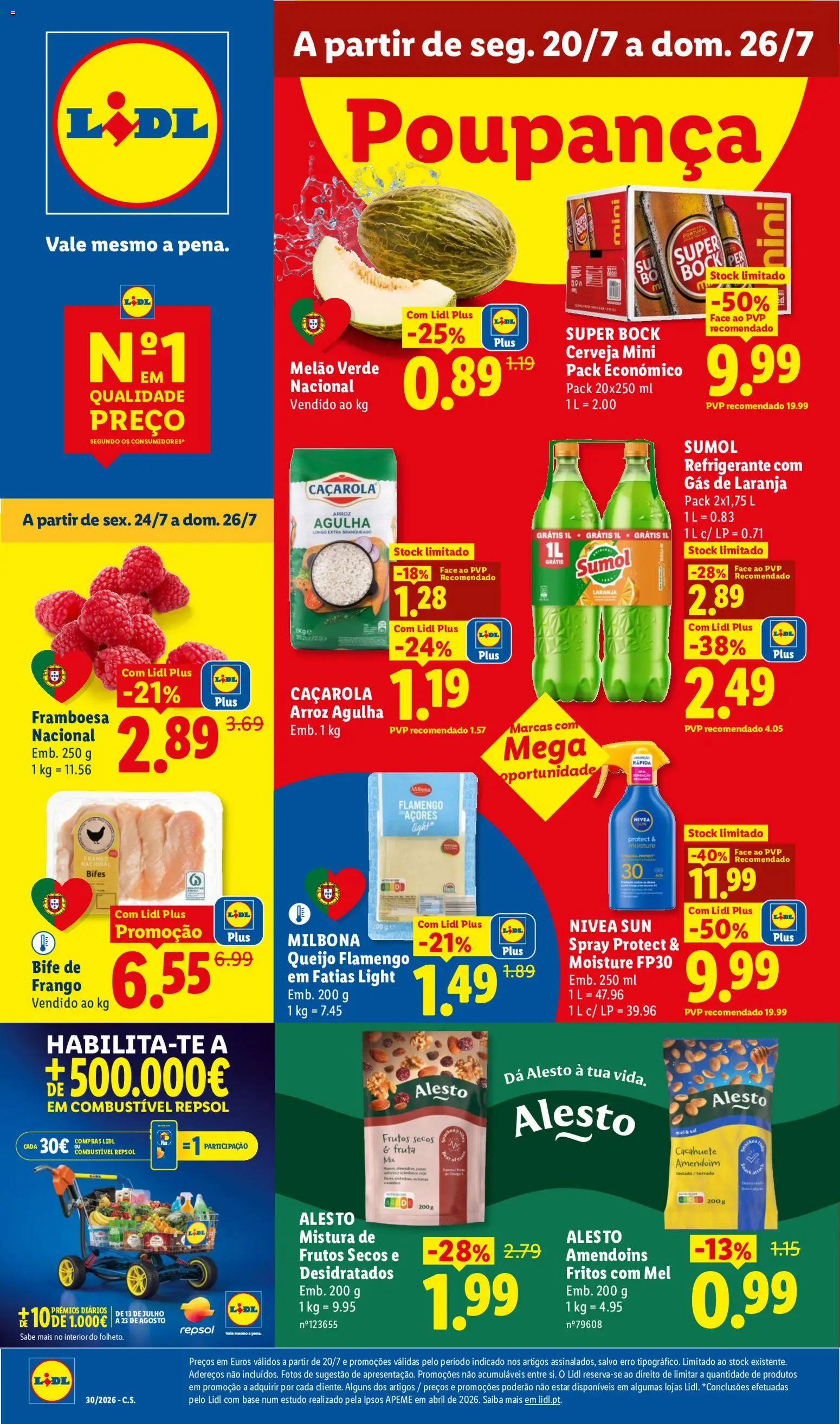 Pré-visualização do folheto da loja Lidl válida a partir de 20/07/2026 - Cerveja, Frango, Base, Sal, Queijo, Mel, Bife, Melão