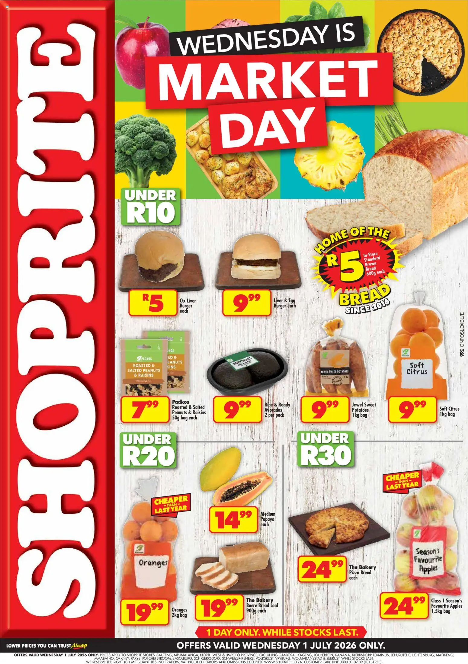 Preview of Shoprite flyer valid from 01/07/2026 - Pizza, Bag, Bakery, Bread, Avocados, Liver, Sweet potatoes, Raisins