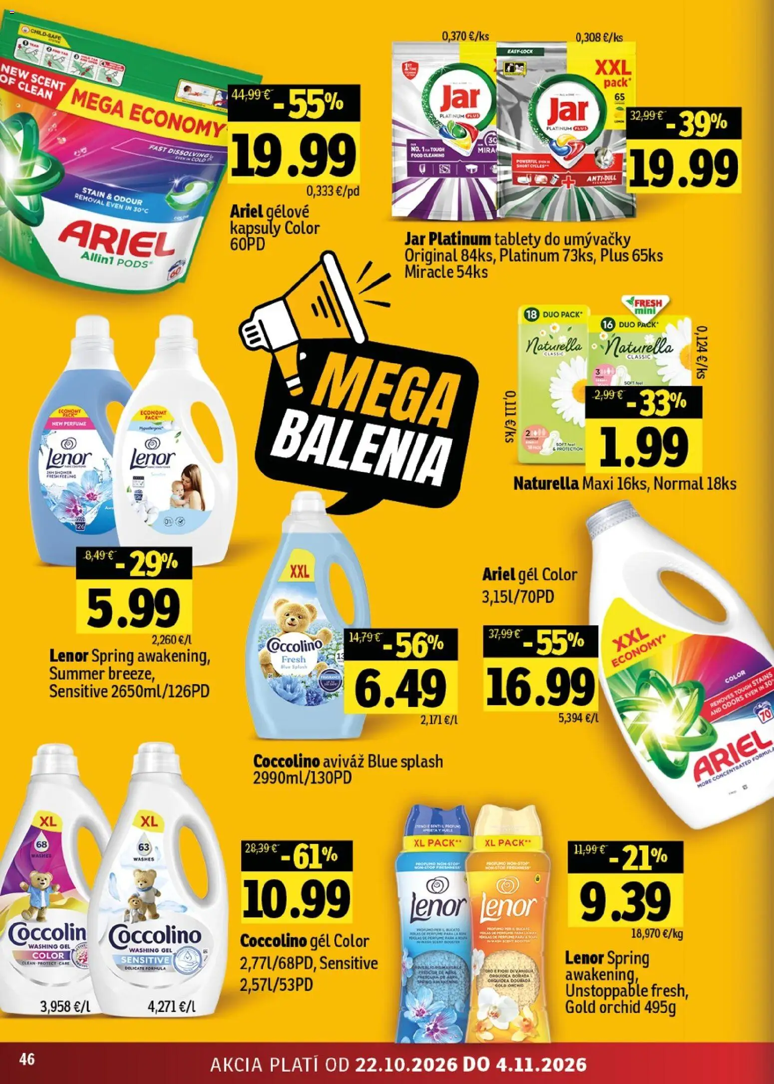 Náhľad Fresh letáku platného od 22.10.2026 - Jar, Ariel, Tablety do umývačky, Coccolino, Lenor, Aviváž