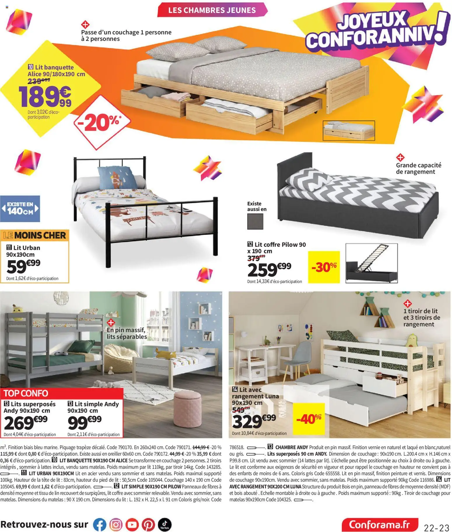 Prévisualisation de Conforama catalogue du magasin Conforama formulaire valide 25/08/2026 - Tête de lit, Lit, Matelas, Lit coffre, Sommier, Poids, Banquette, Tiroirs