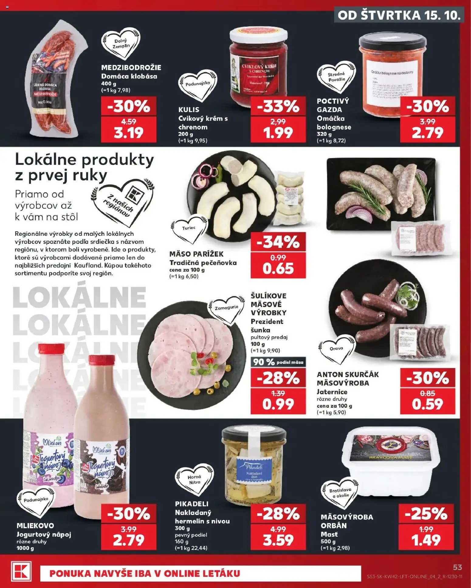 Náhľad Kaufland letáku platného od 15.10.2026 - Mäso, Stôl, Hermelín, Klobása, Šunka, Omáčka, Krém