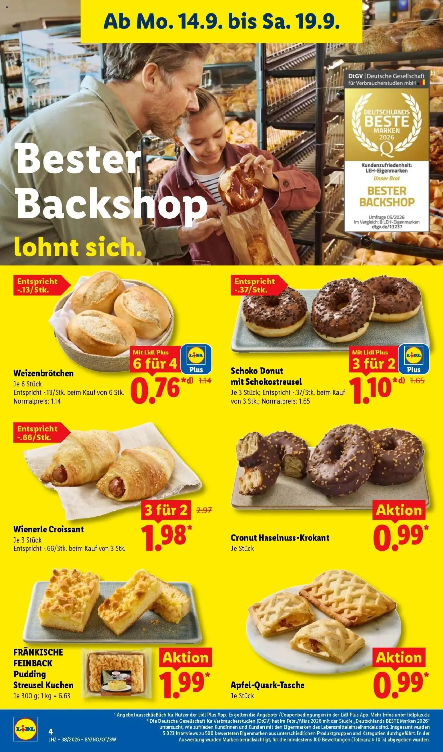 Vorschau von dem Prospekt des Geschäftes Lidl, gültig ab dem 14.09.2026 - Kuchen, Croissant, Brot, Pudding