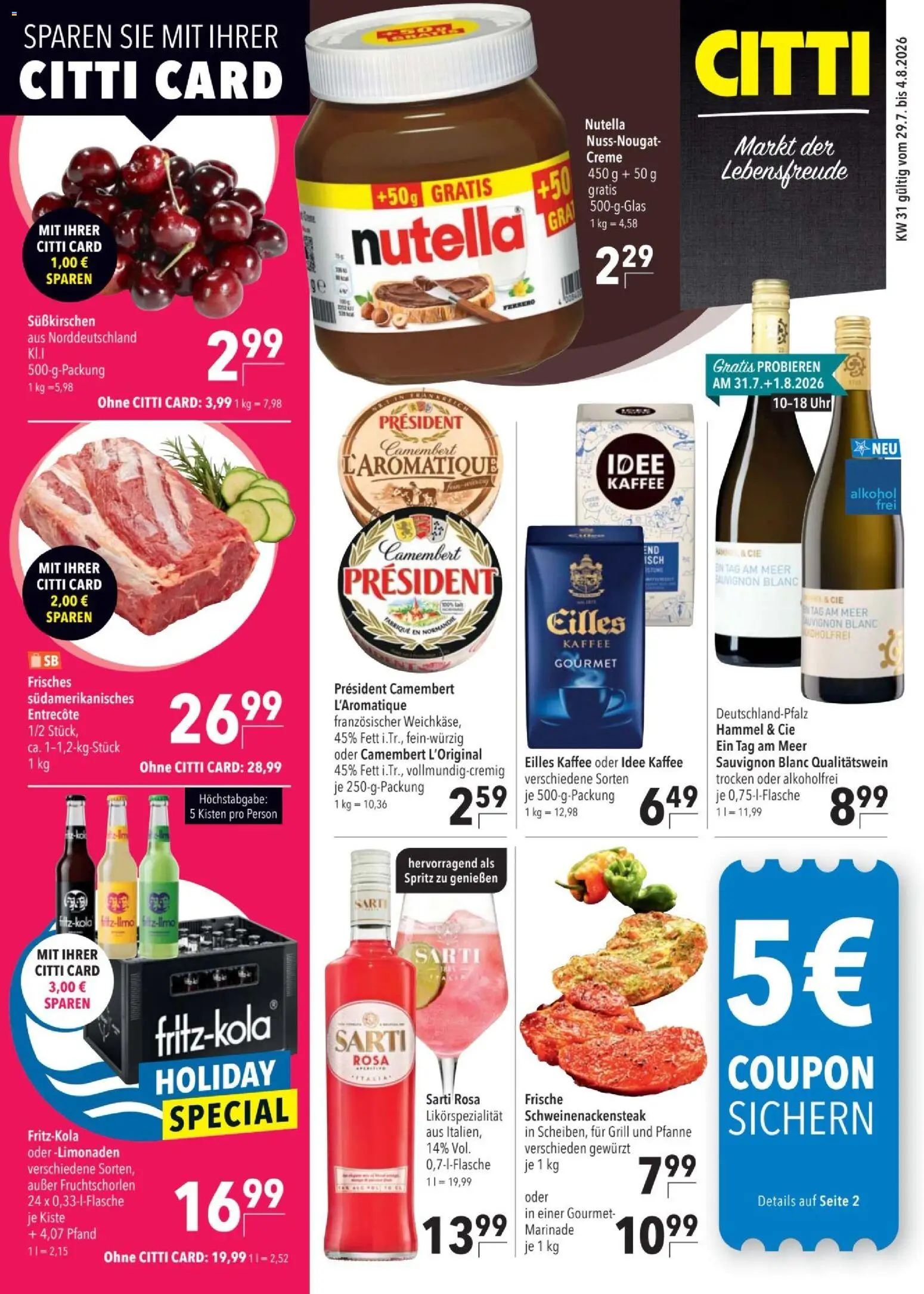 Eksempel på tilbudsavis CITTI - Tilbud fra butik CITTI gyldig fra 29/07/2026 - Grill, Nutella, Entrecote, Camembert