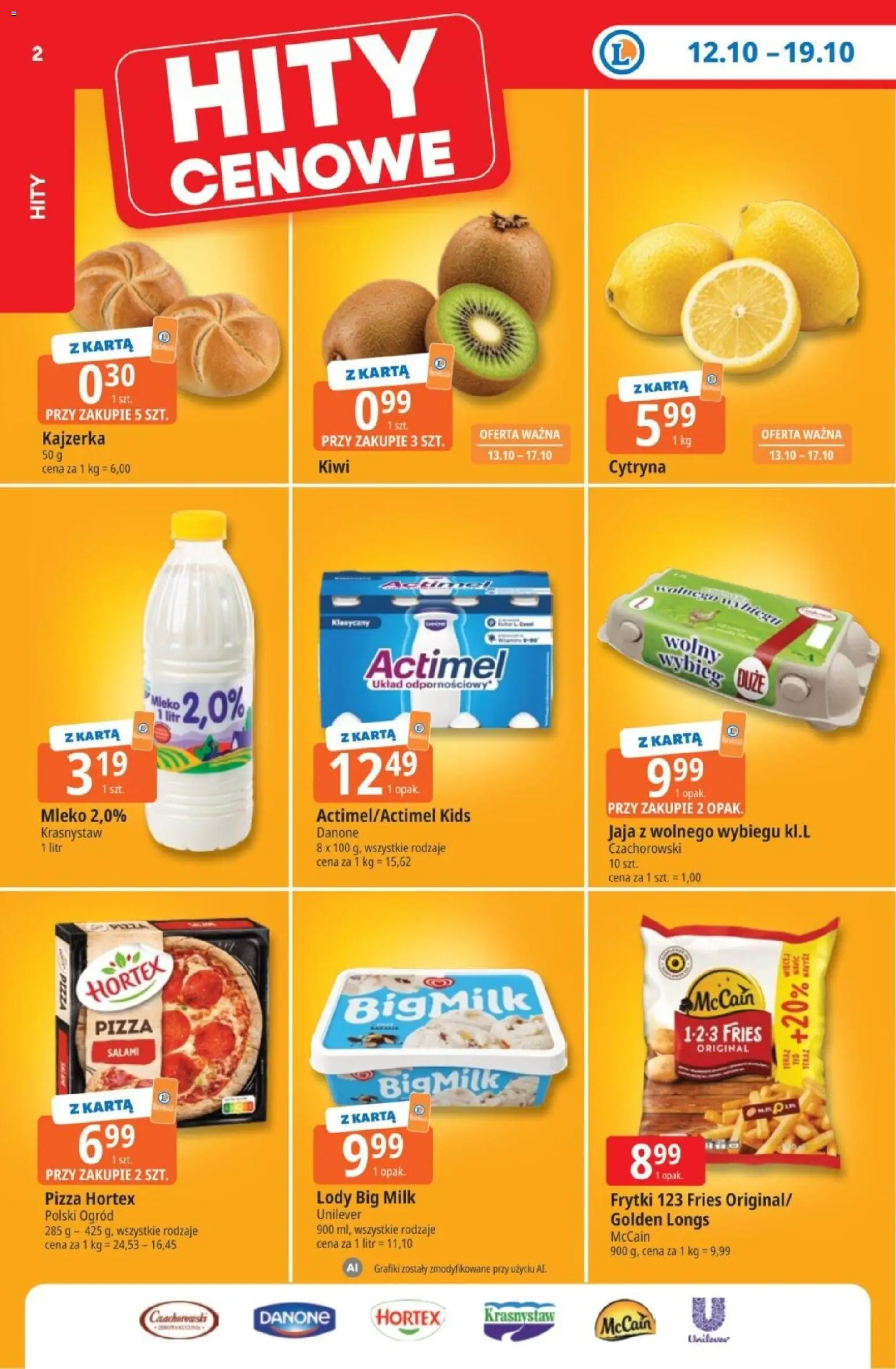 Pogląd gazetki "E.Leclerc gazetka - Tanio To Tu" ze sklepu E.Leclerc ważnej od 12.10.2026 - Lody, Mleko, Cytryna, Karta, Salami, Actimel, Big Milk, Lody Big Milk