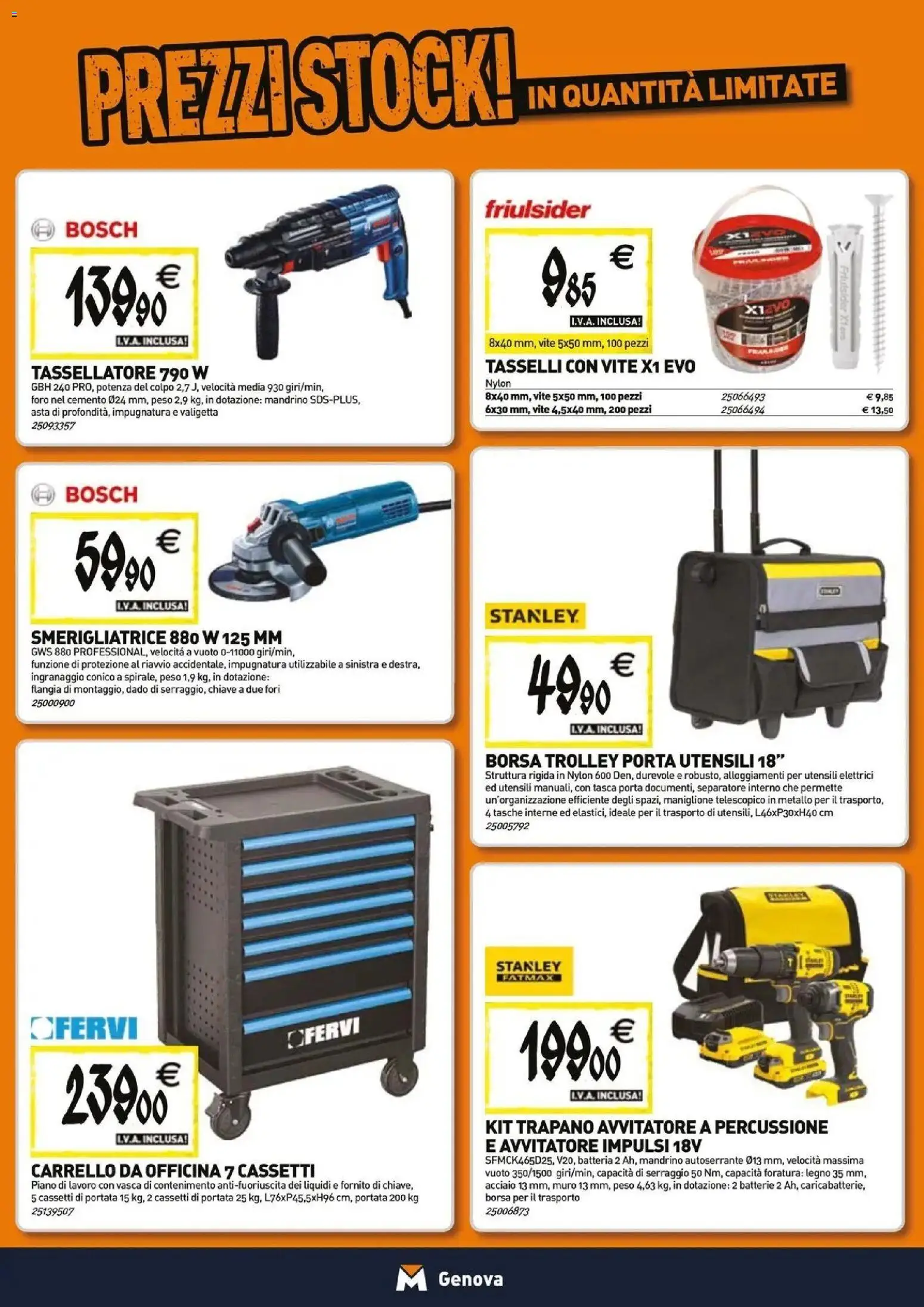 Anteprima dell'opuscolo TECNOMAT catalogo Genova dal negozio TECNOMAT valido da 29/10/2026 - Borsa, Batteria, Porta, Trolley, Carrello, Smerigliatrice, Cemento, Batterie