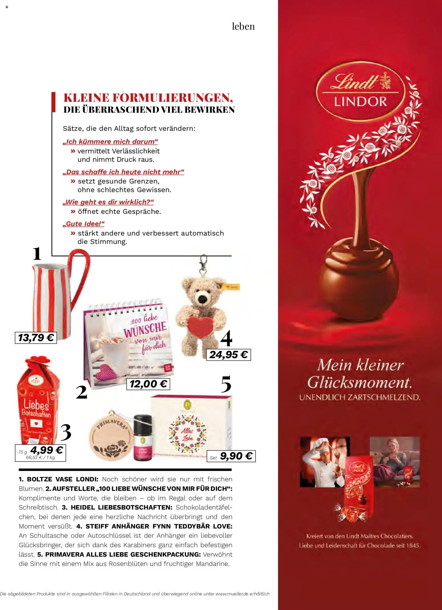 Vorschau von dem Prospekt des Geschäftes Müller, gültig ab dem 01.09.2026 - Nachricht, Lindt, Regal, Vase, Lindor
