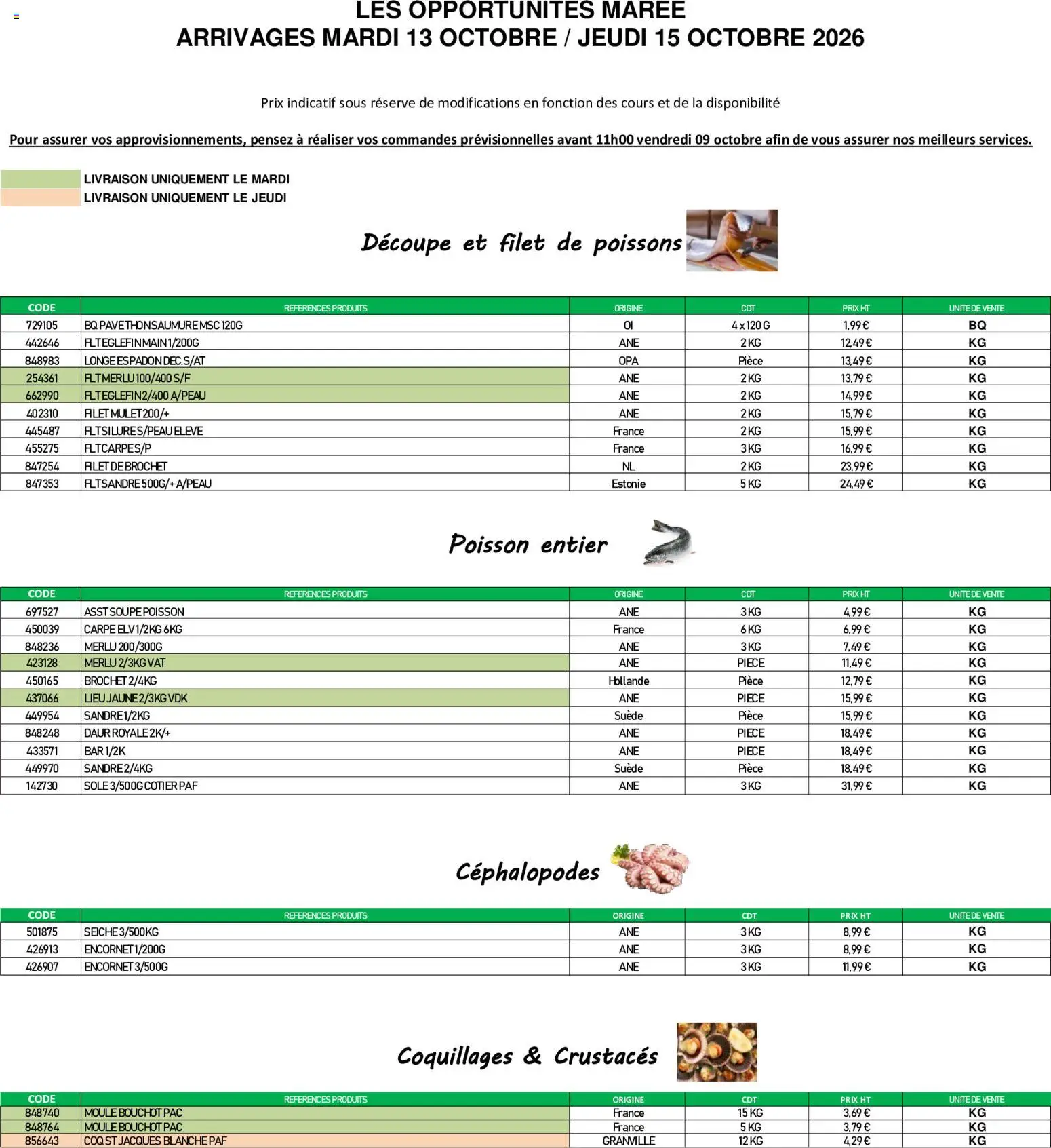 Prévisualisation de Promocash Opportunités Marée du magasin Promocash formulaire valide 13/10/2026 - Poissons, Poisson, Soupe, Carpe, Coq, Coquillages