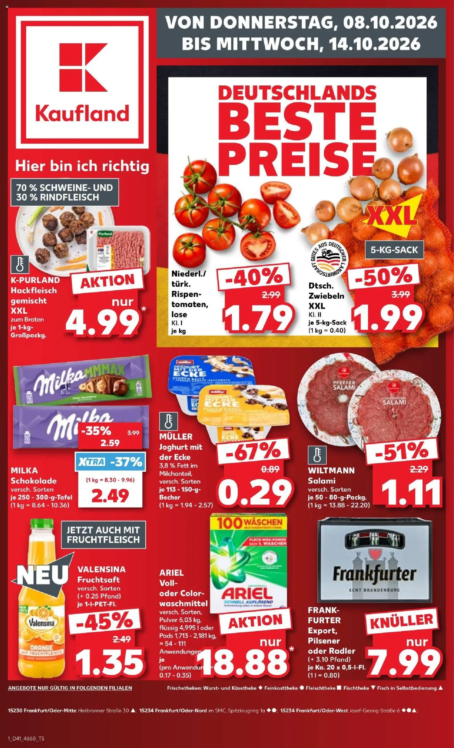 Vorschau von dem Prospekt des Geschäftes Kaufland, gültig ab dem 08.10.2026 - Schokolade, Fisch, Joghurt, Ariel, Waschmittel, Rindfleisch, Radler, Valensina