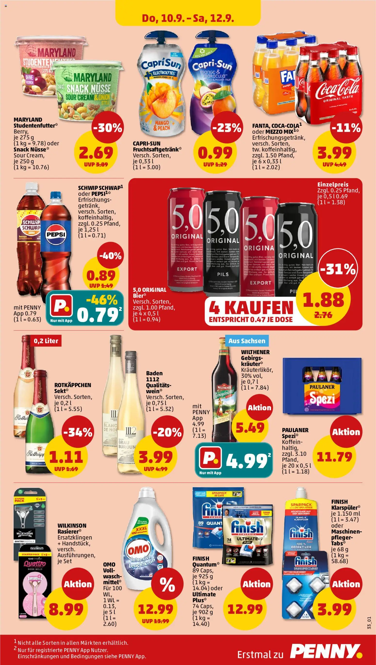 Vorschau von dem Prospekt des Geschäftes Penny, gültig ab dem 07.09.2026 - Bier, Rotkäppchen, Paulaner, Rasierer, Sekt, Nüsse, Klarspüler, Finish