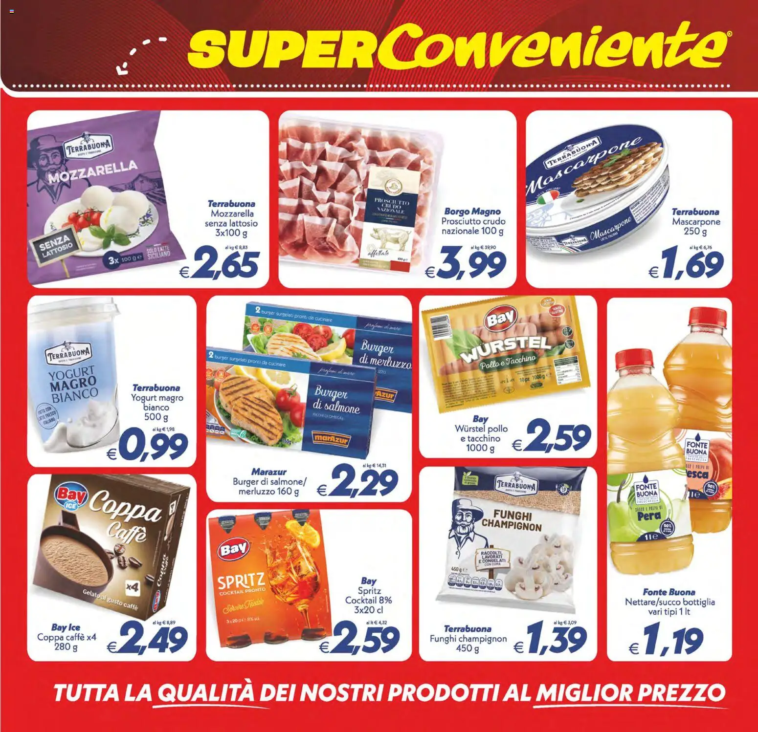 Anteprima dell'opuscolo SuperConveniente volantino Caltanissetta, San Cataldo, Avola, Lascari, Milazzo, Barcellona dal negozio SuperConveniente valido da 23/10/2026 - Gelato, Cocktail, Latte, Funghi, Yogurt, Salmone, Prosciutto, Bottiglia