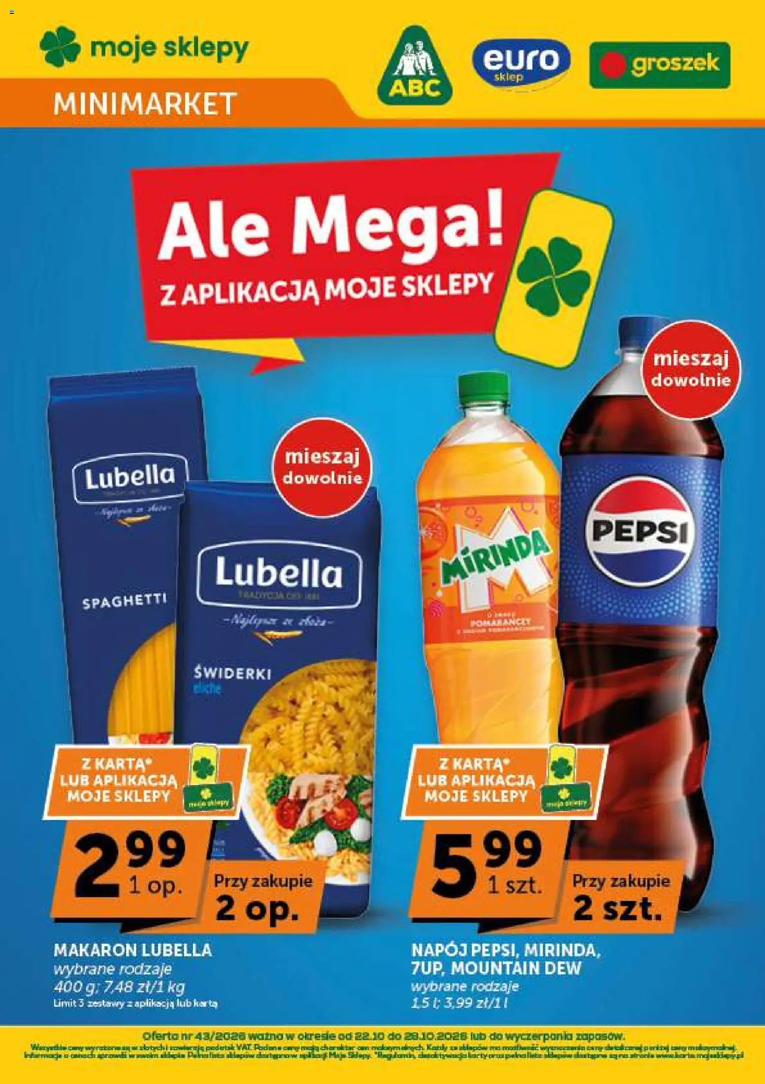 Pogląd gazetki "Groszek gazetka - Minimarket" ze sklepu Groszek ważnej od 22.10.2026 - Mop, Groszek, Makaron, Spaghetti, Pepsi, Karta