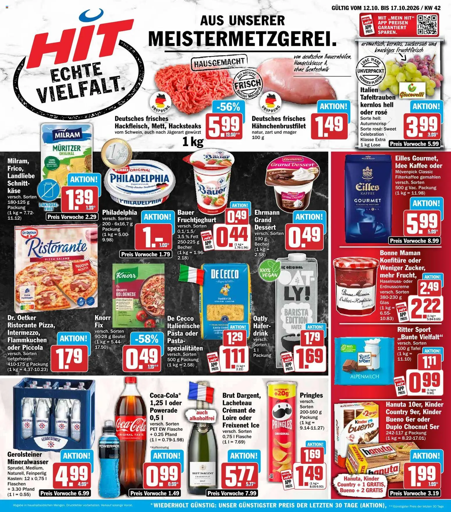 Vorschau von dem Prospekt des Geschäftes HIT, gültig ab dem 12.10.2026 - Kaffee, Cola, Spaghetti, Ristorante, Freixenet, Brut dargent, Milram, Idee kaffee
