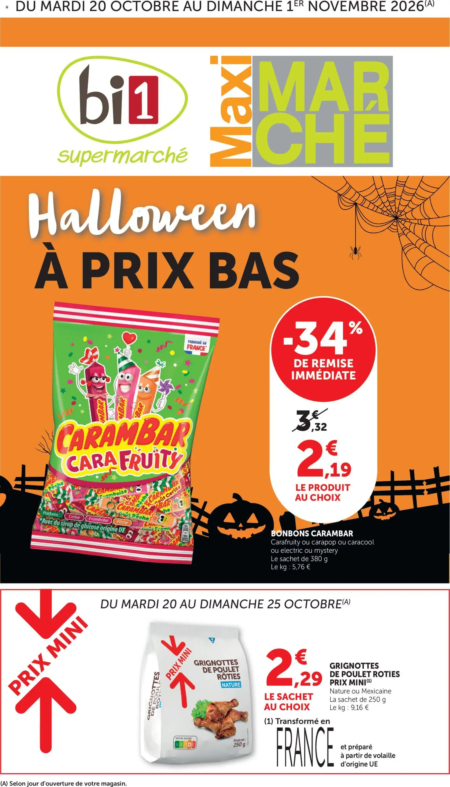 Prévisualisation de bi1 Catalogue halloween du magasin bi1 formulaire valide 20/10/2026 - Parfums, Poulet, Pêche, Framboise, Cerise, Volaille, Sirop, Sirop de glucose