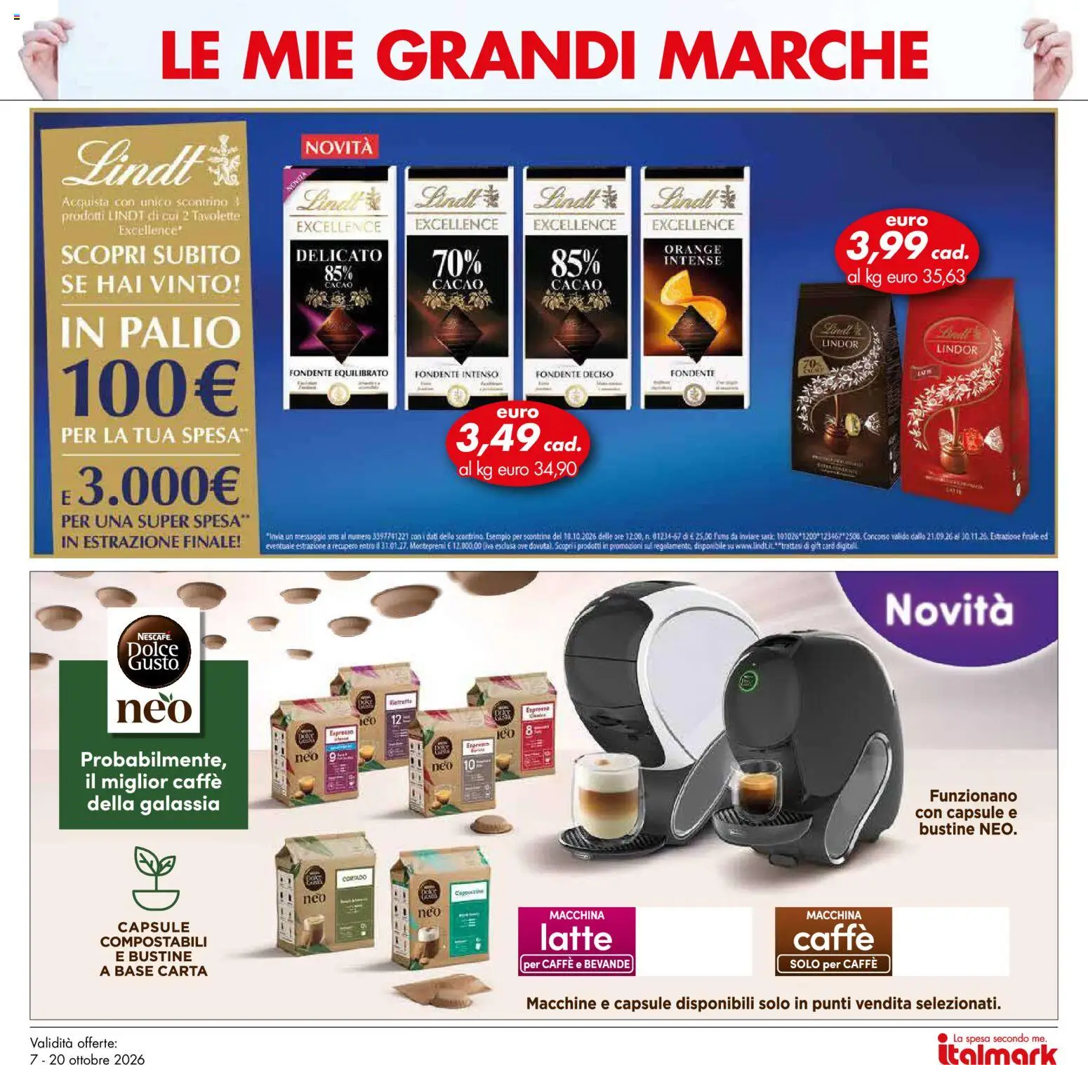 Anteprima dell'opuscolo Italmark volantino dal negozio Italmark valido da 07/10/2026 - Caffè, Latte, Lindt, Cacao, Bevande