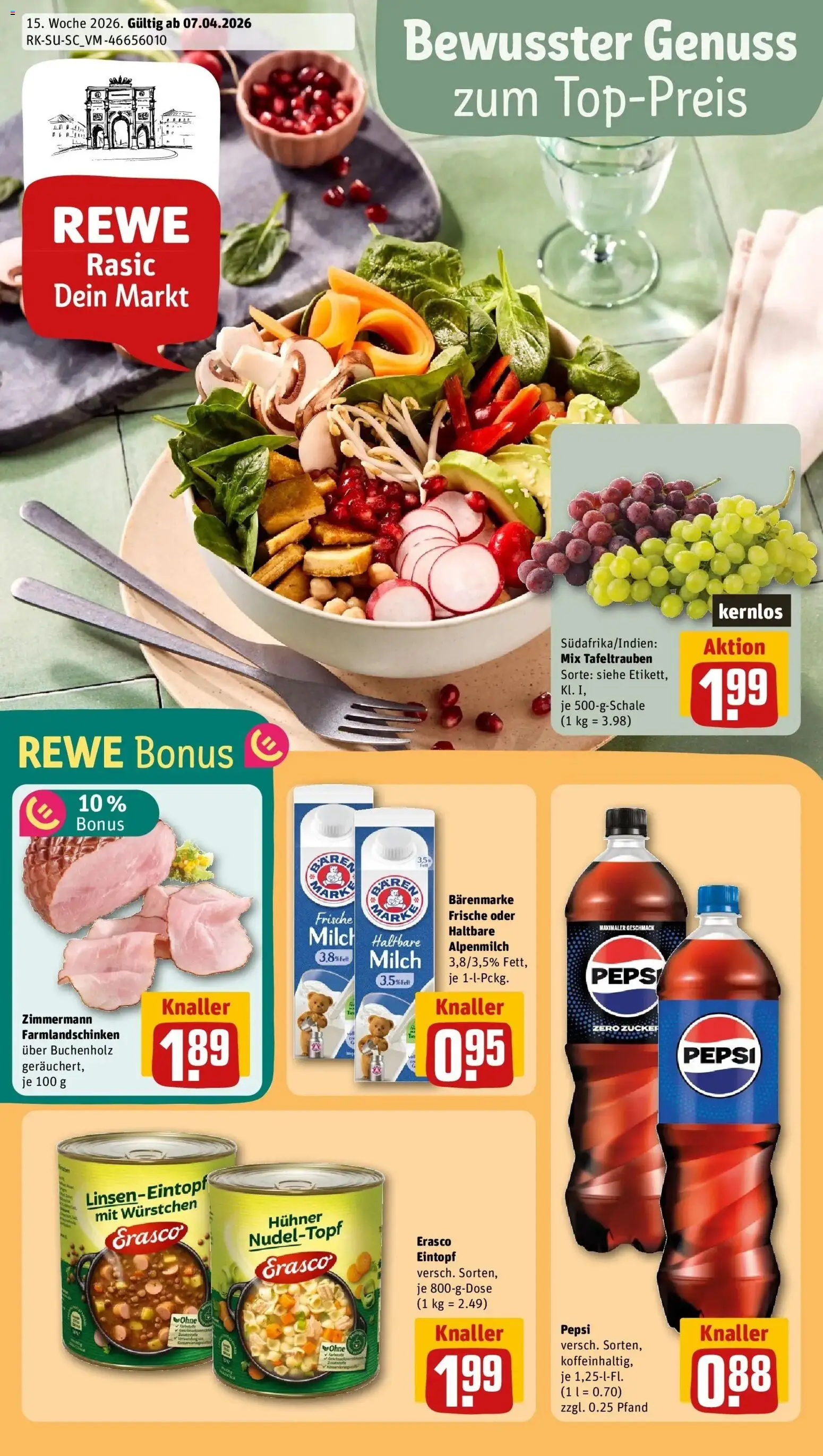 Vorschau von dem Prospekt des Geschäftes Rewe, gültig ab dem 05.04.2026 - Milch, Zucker, Pepsi, Erasco