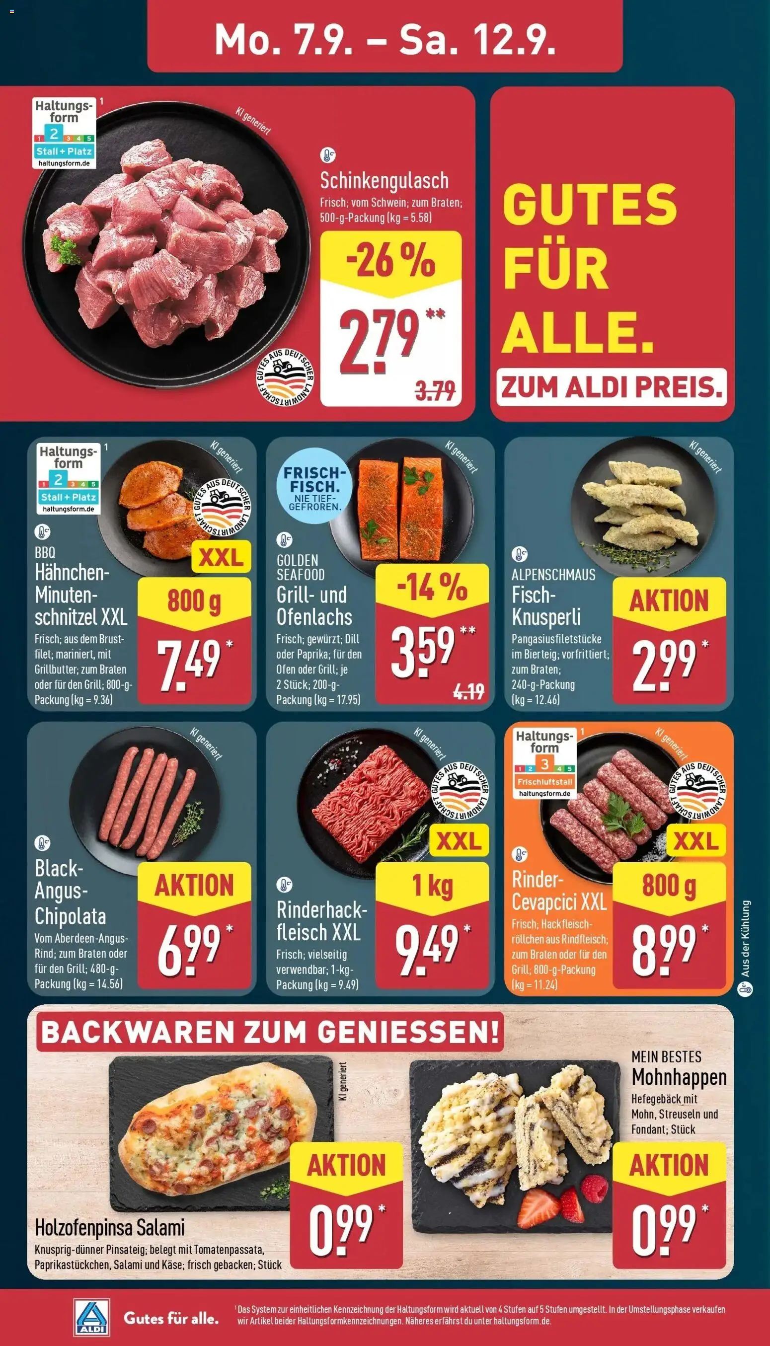 Vorschau von dem Prospekt des Geschäftes Aldi, gültig ab dem 07.09.2026 - Pizza, Schnitzel, Cevapcici, Grill, Hackfleisch, Ofen, Dill, Hahnchen