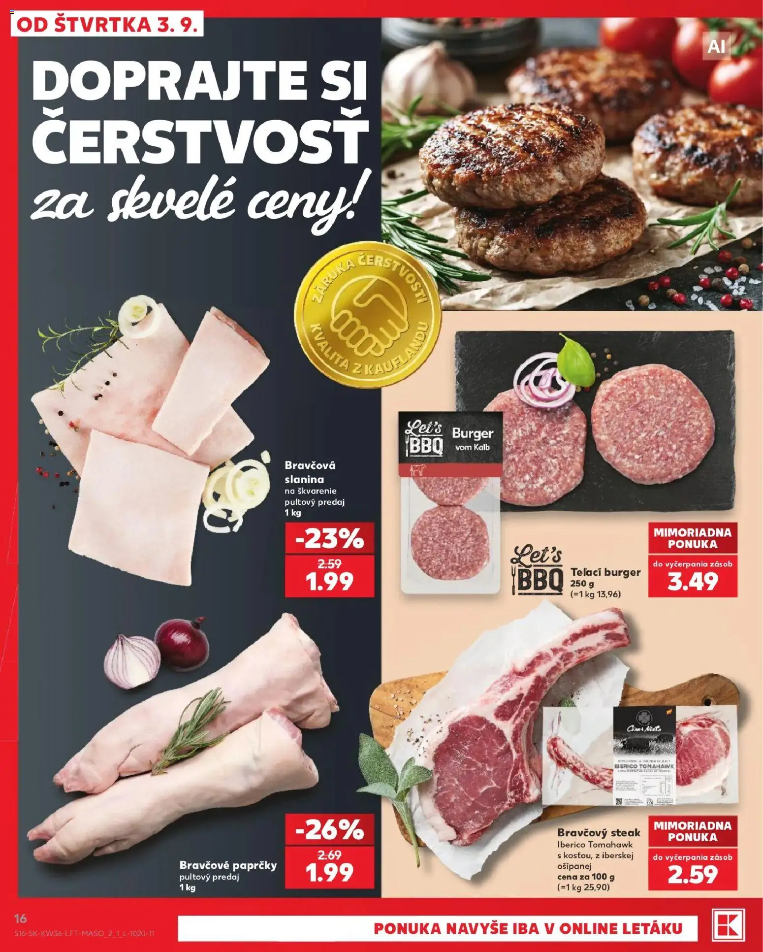 Náhľad Kaufland letáku platného od 03.09.2026 - Steak, Slanina, Bravčový steak