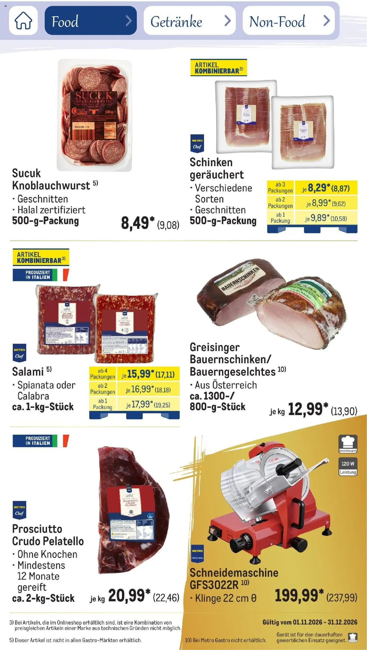 Vorschau von dem Prospekt des Geschäftes Metro, gültig ab dem 01.11.2026 - Salami, Schinken, Schulter
