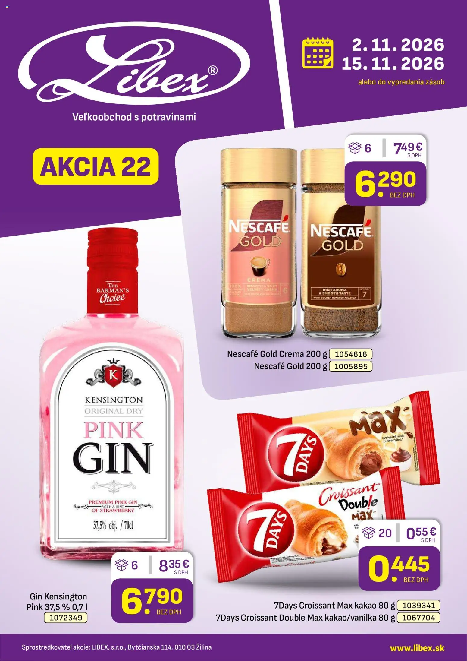 Náhľad Libex letáku platného od 02.11.2026 - Gin, Croissant, Kakao, Nescafé Gold