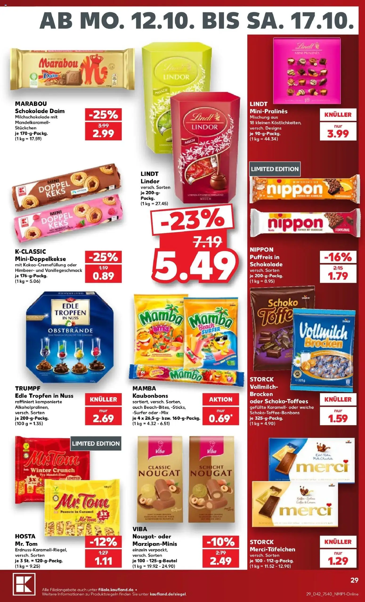 Vorschau von dem Prospekt des Geschäftes Kaufland, gültig ab dem 12.10.2026 - Schokolade, Lindt, Milch, Merci, Lindor