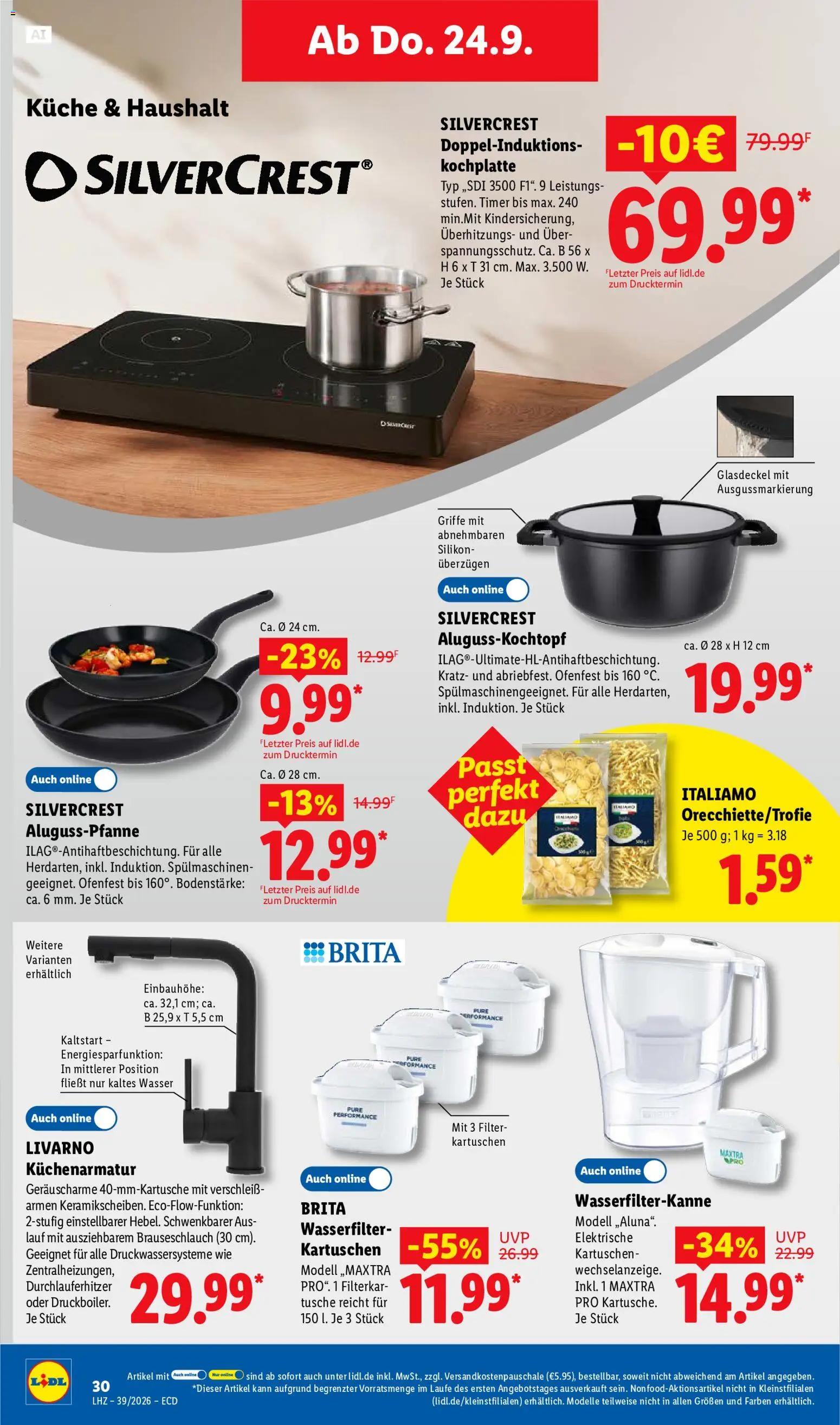 Vorschau von dem Prospekt des Geschäftes Lidl, gültig ab dem 21.09.2026 - Küche, Wasser, Pasta, Kochplatte