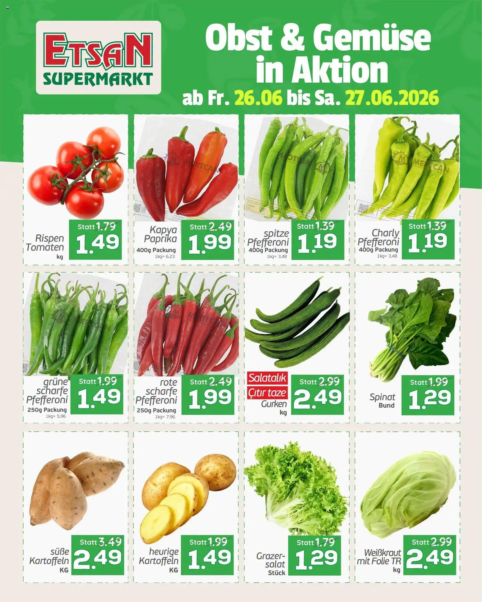 Vorschau der Angebote: ETSAN ETSAN Obst & Gemüse gültig ab 26.06.2026 - Gemüse, Salat, Gurken, Obst, Tomaten, Kartoffeln
